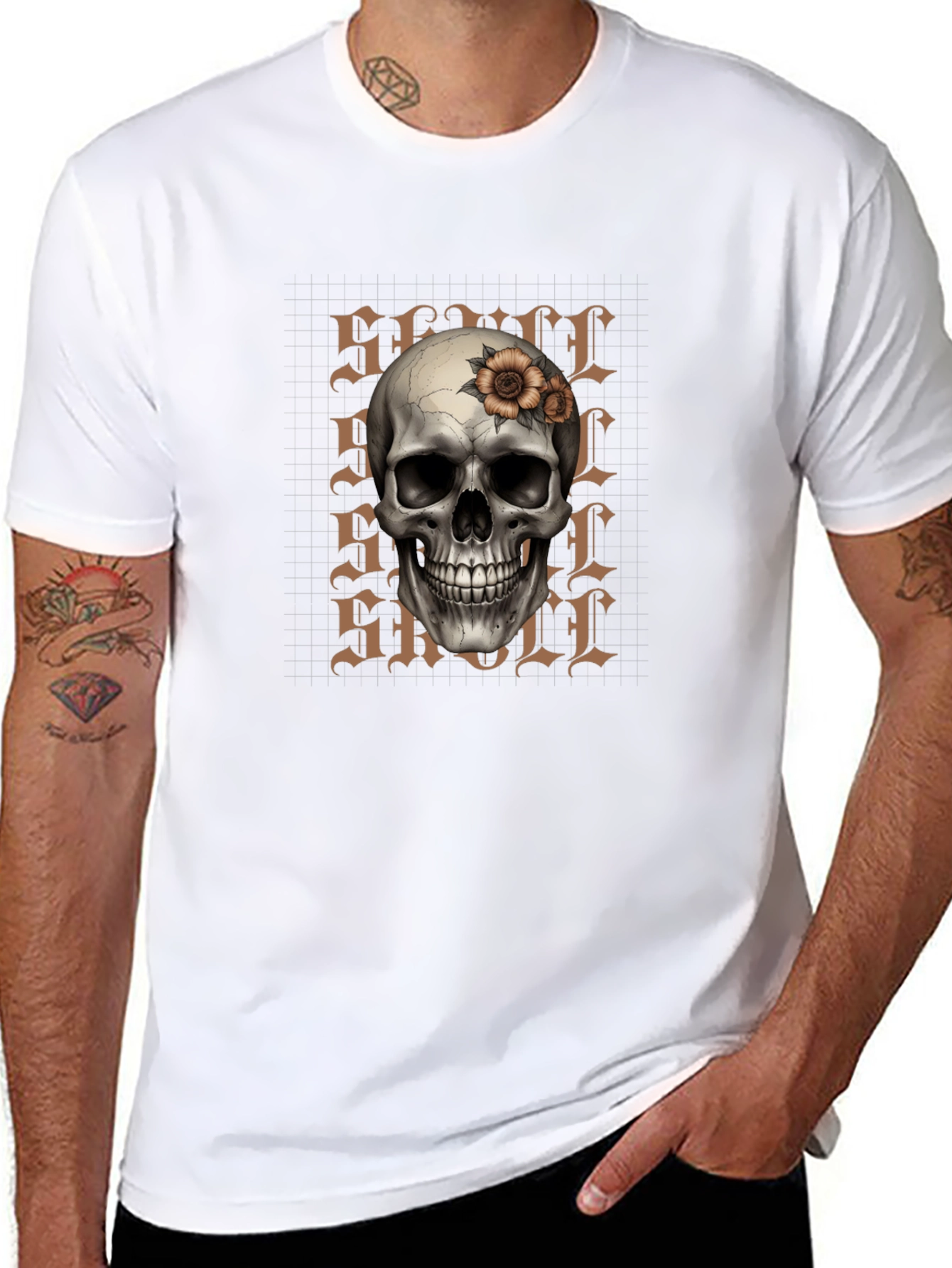 Skull and Flower Graphic Print T-Shirt