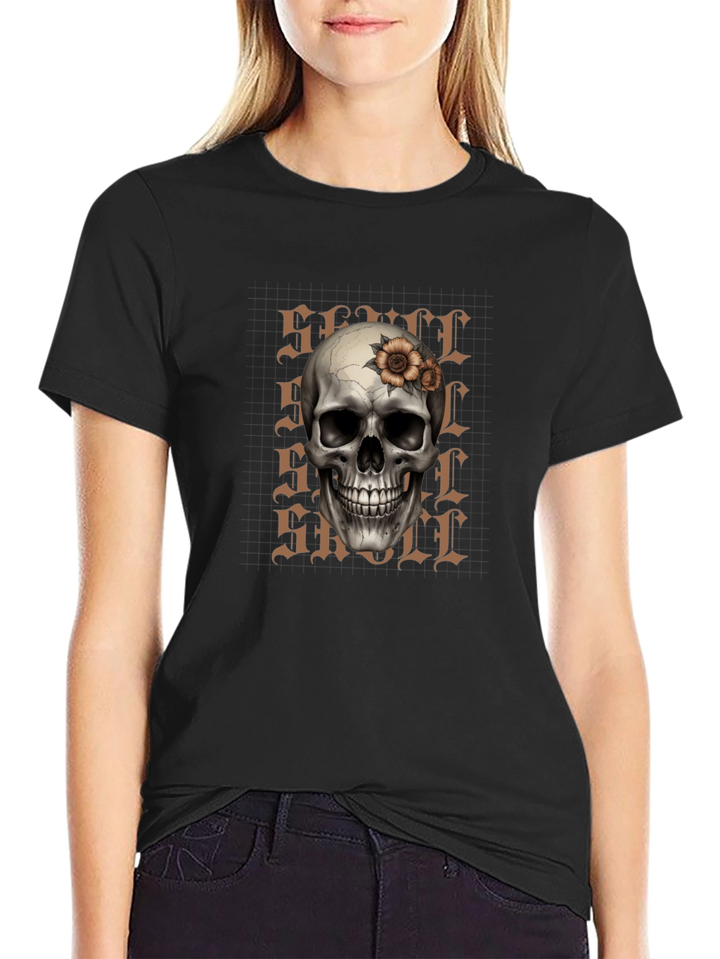 Skull and Flower Graphic Print T-Shirt