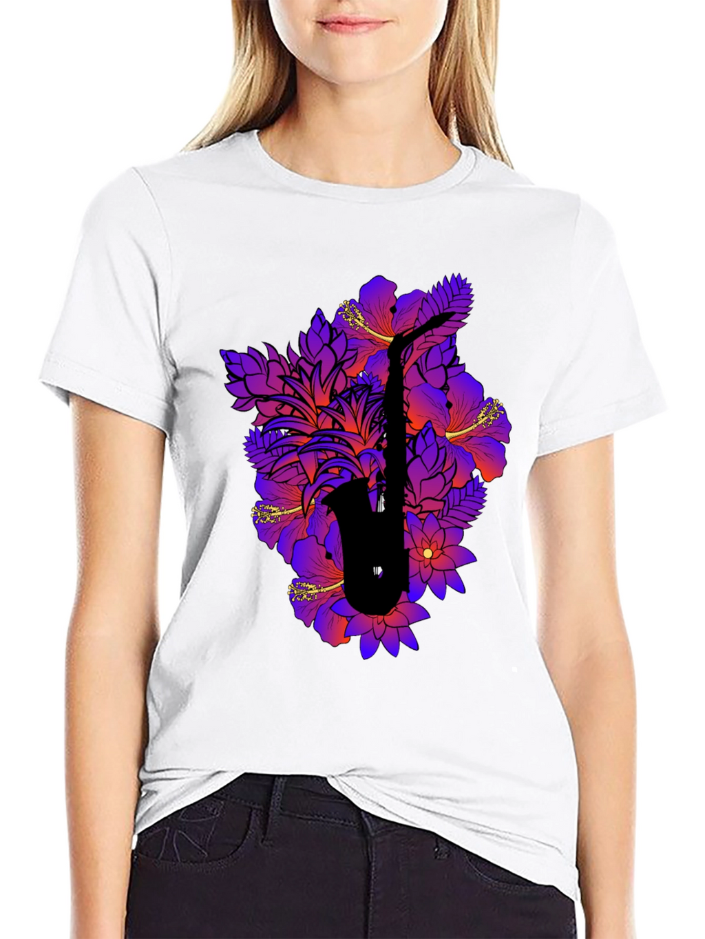 Floral Saxophone Graphic Tee - Stylish Music Shirt