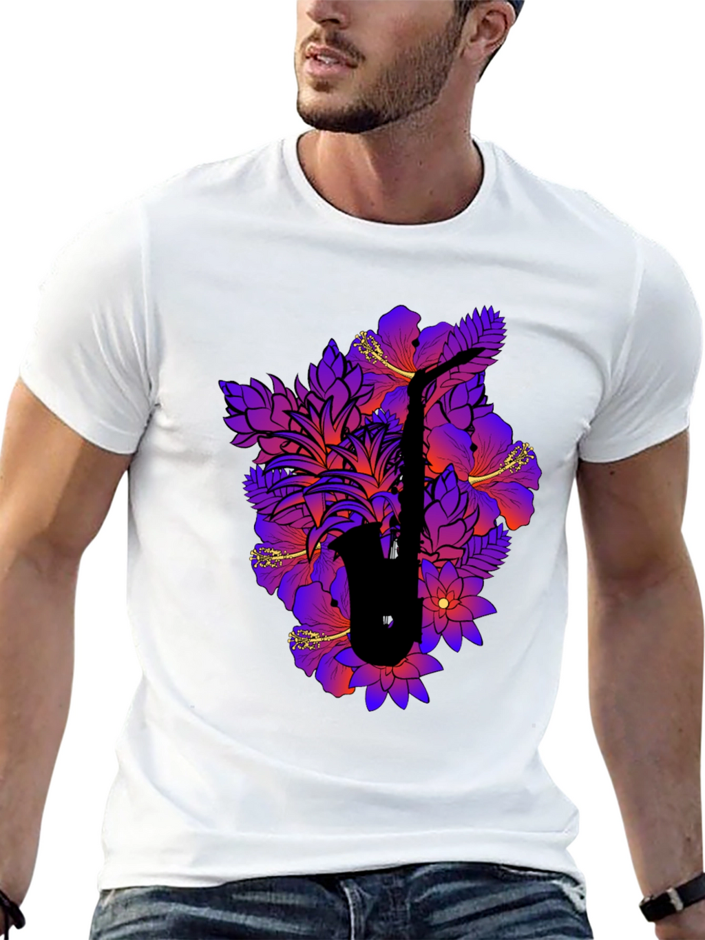 Floral Saxophone Graphic Tee - Stylish Music Shirt
