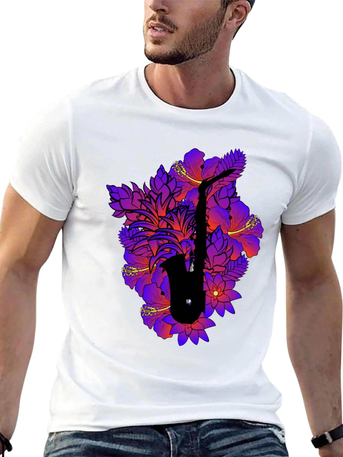 Floral Saxophone Graphic Tee - Stylish Music Shirt