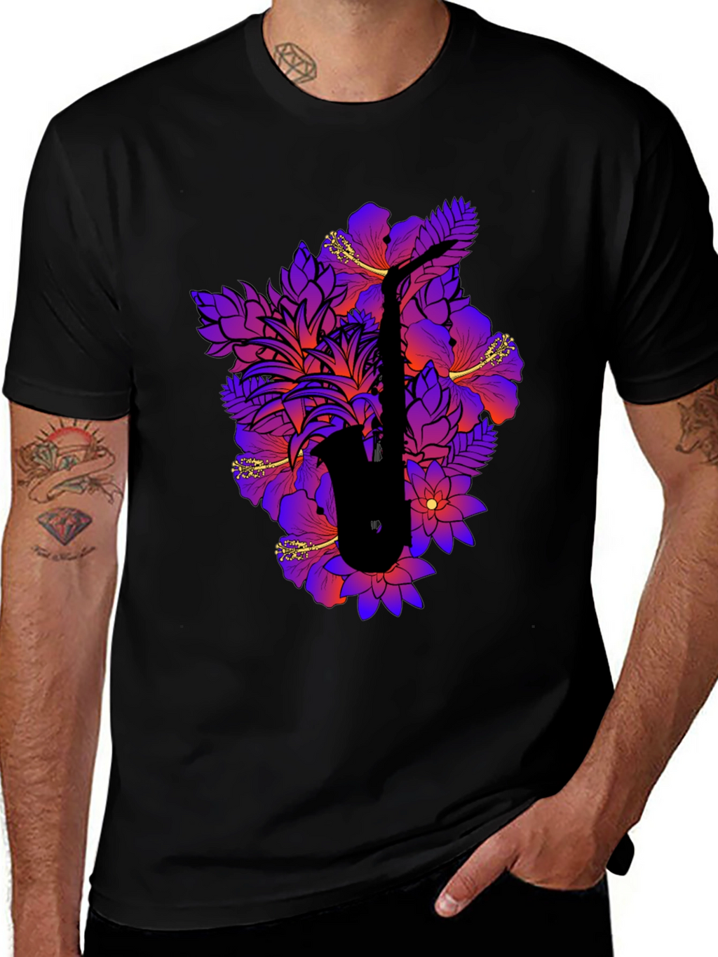 Floral Saxophone Graphic Tee - Stylish Music Shirt