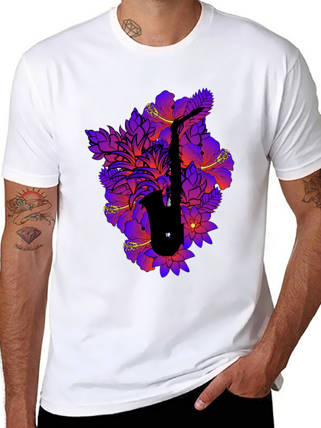 Floral Saxophone Graphic Tee - Stylish Music Shirt