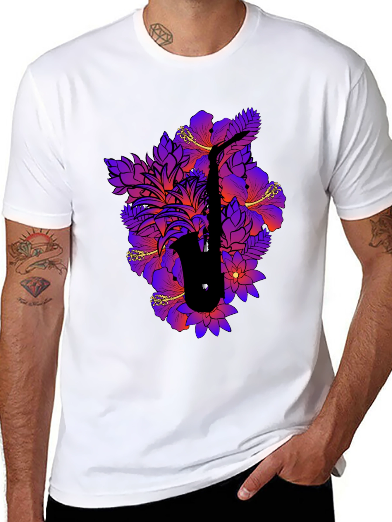 Floral Saxophone Graphic Tee - Stylish Music Shirt