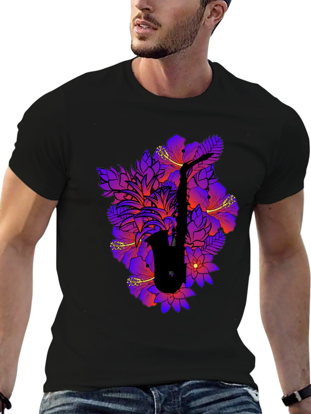 Floral Saxophone Graphic Tee - Stylish Music Shirt
