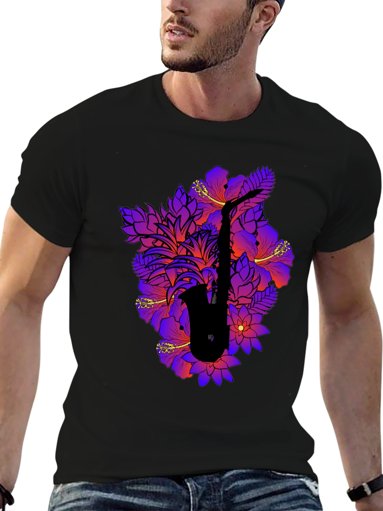 Floral Saxophone Graphic Tee - Stylish Music Shirt