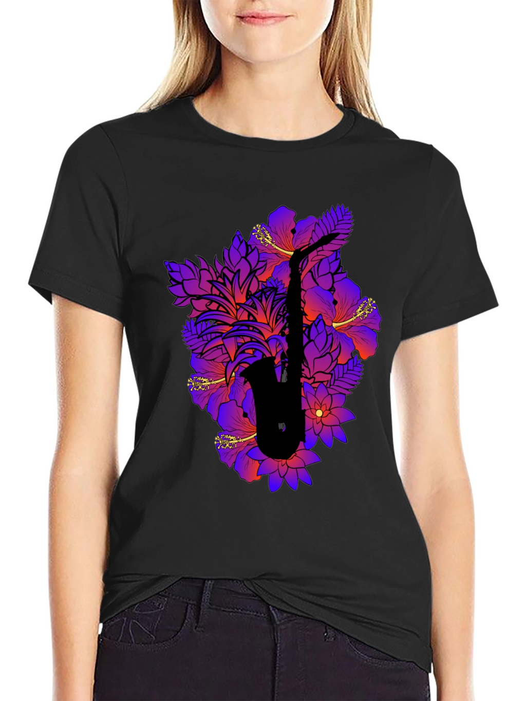 Floral Saxophone Graphic Tee - Stylish Music Shirt