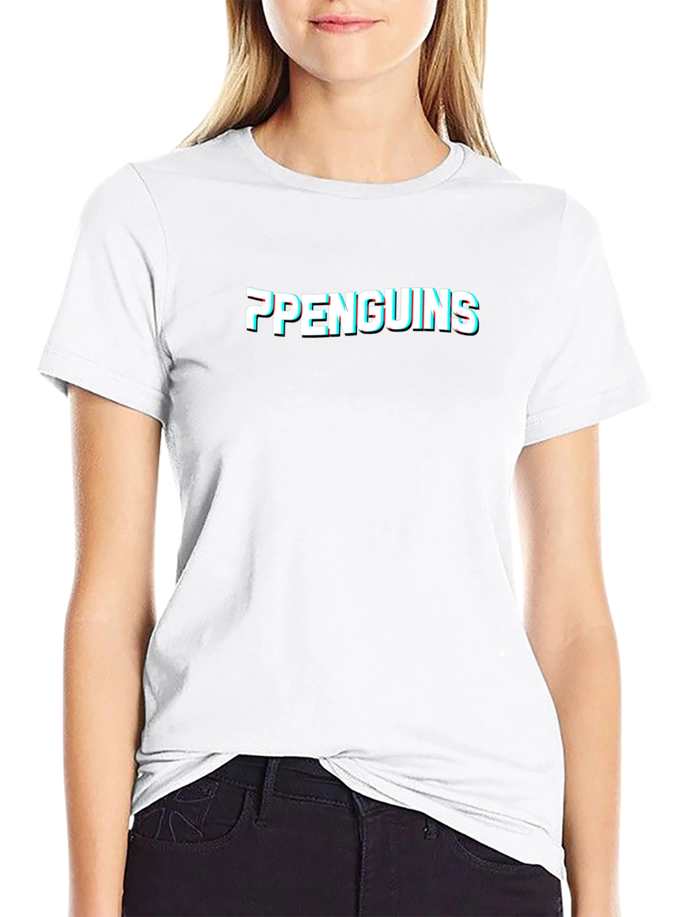 Penguins Glitch Graphic Black T-Shirt