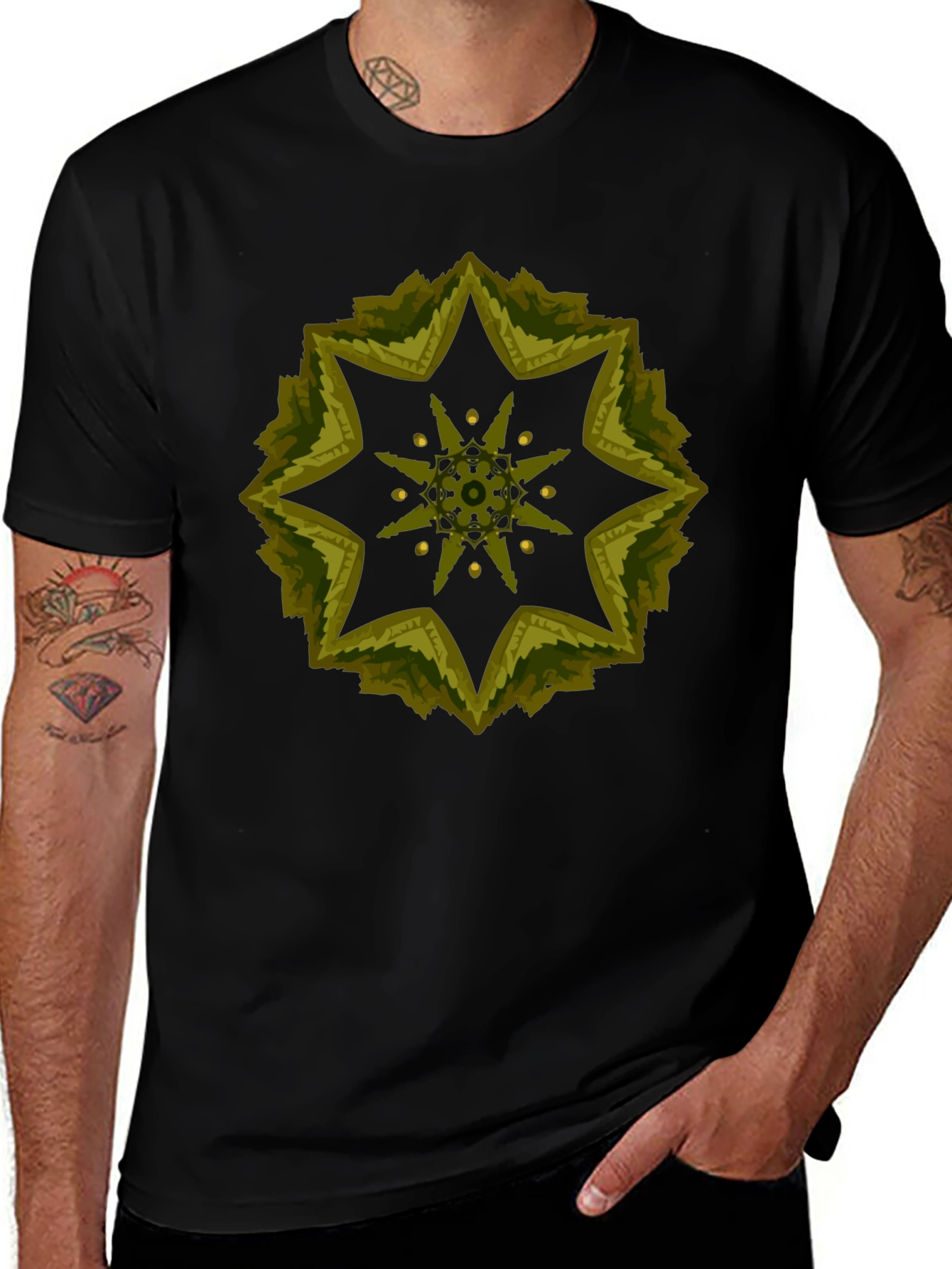 Geometric Starburst Tee - Stylish Black Cotton Blend Shirt