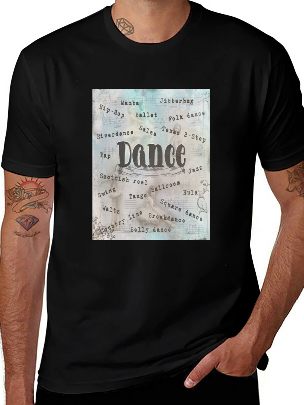 Dance Style Word Art Black T-Shirt