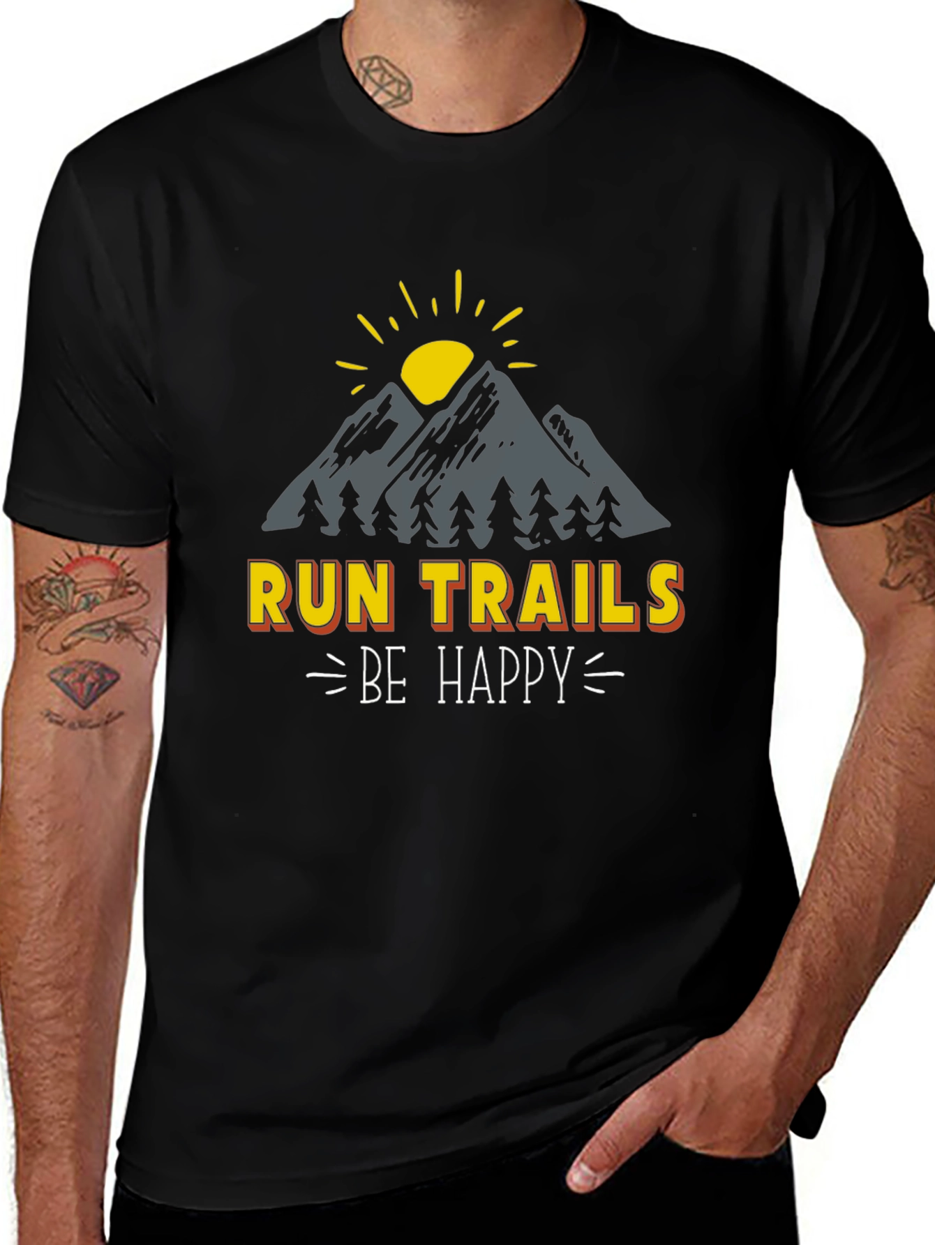 Run Trails Be Happy T-Shirt - Nature Adventure Tee