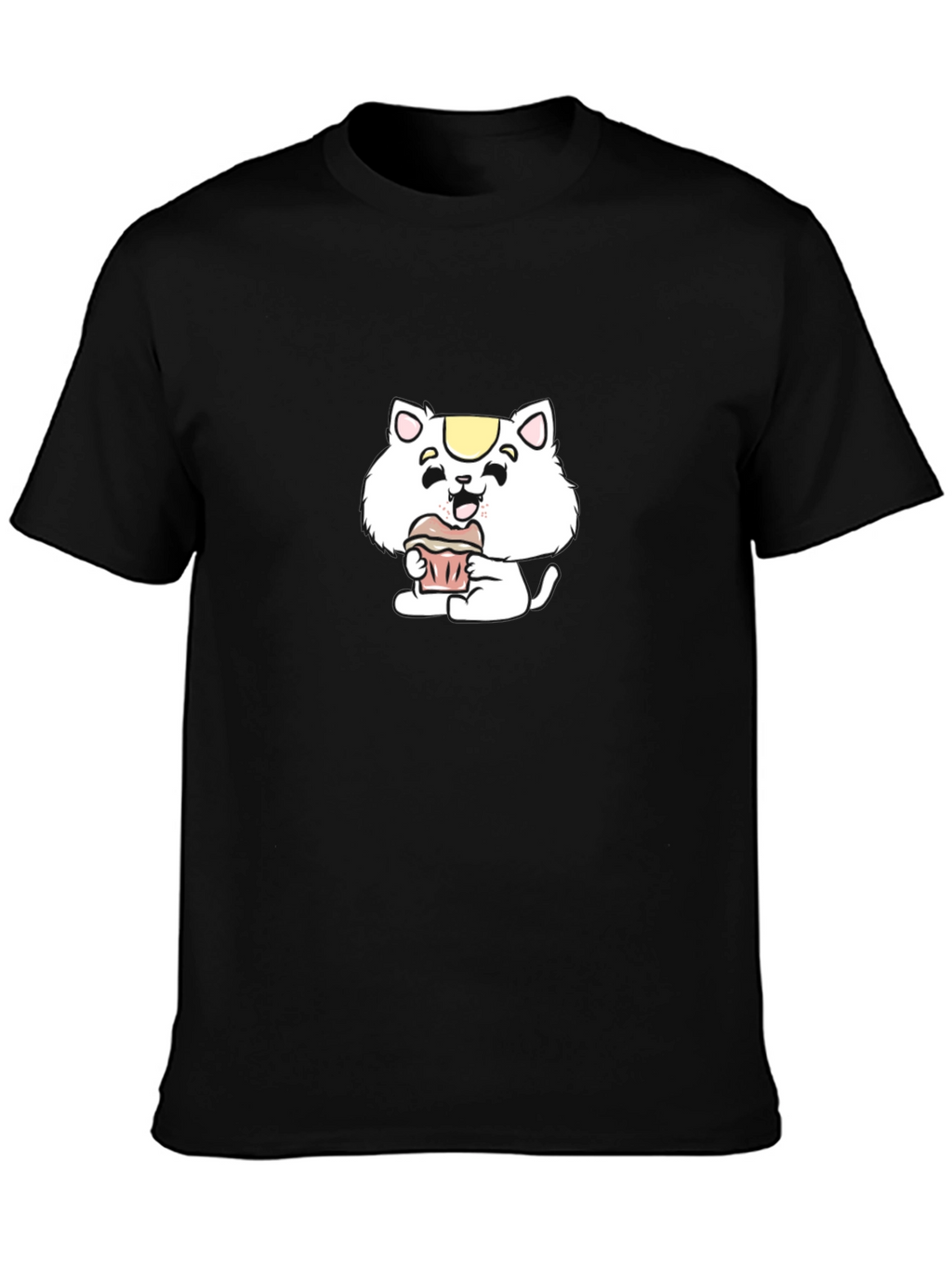 Cute Cartoon Cat Cupcake Black T-Shirt