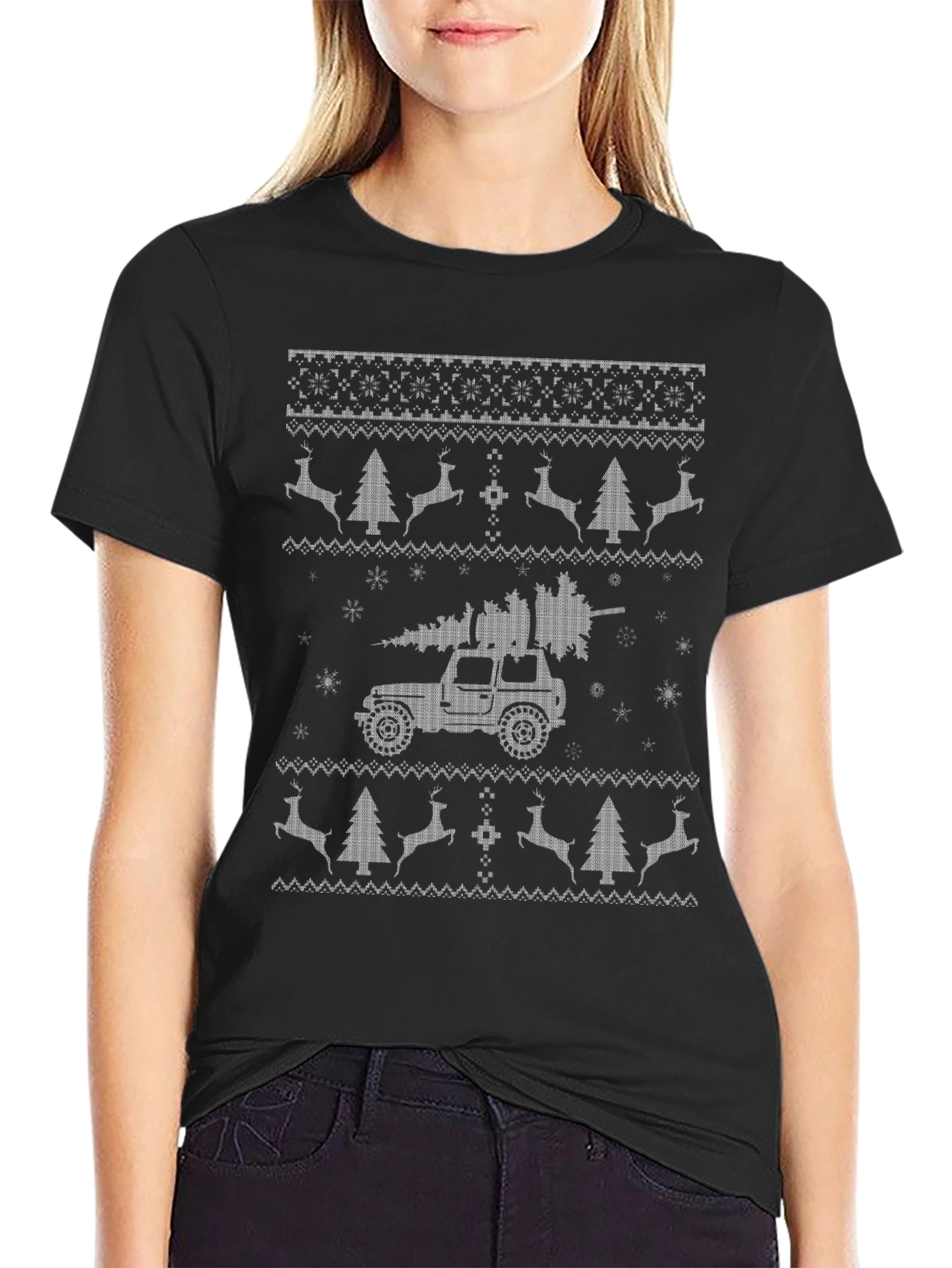 Christmas Jeep Ugly Sweater Style T-Shirt