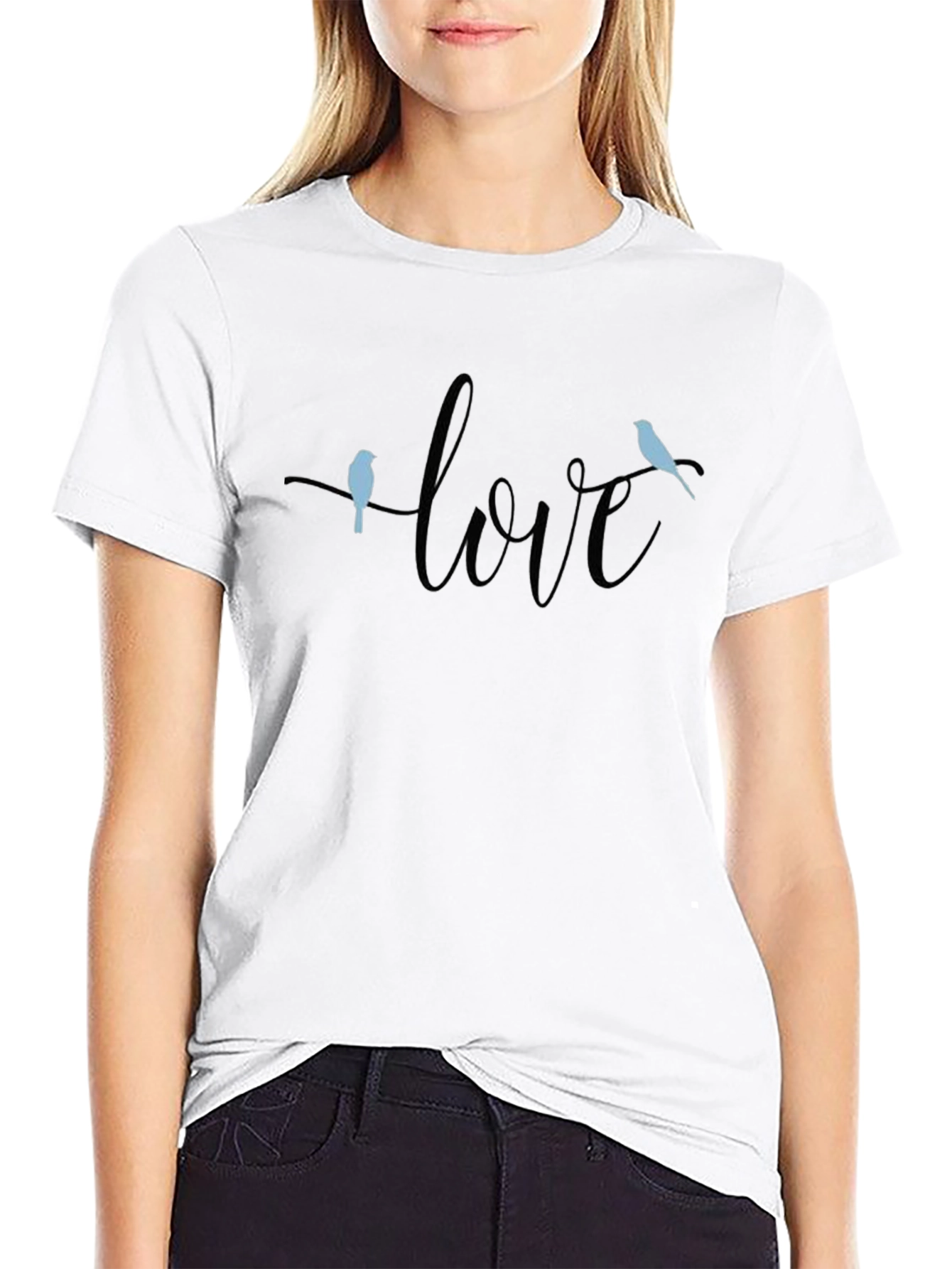 Love Birds Graphic Black T-Shirt