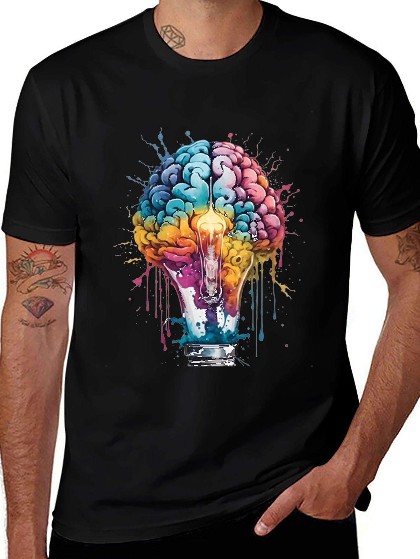 Brain Lightbulb Graphic Tee - Creative Thought T-Shirt