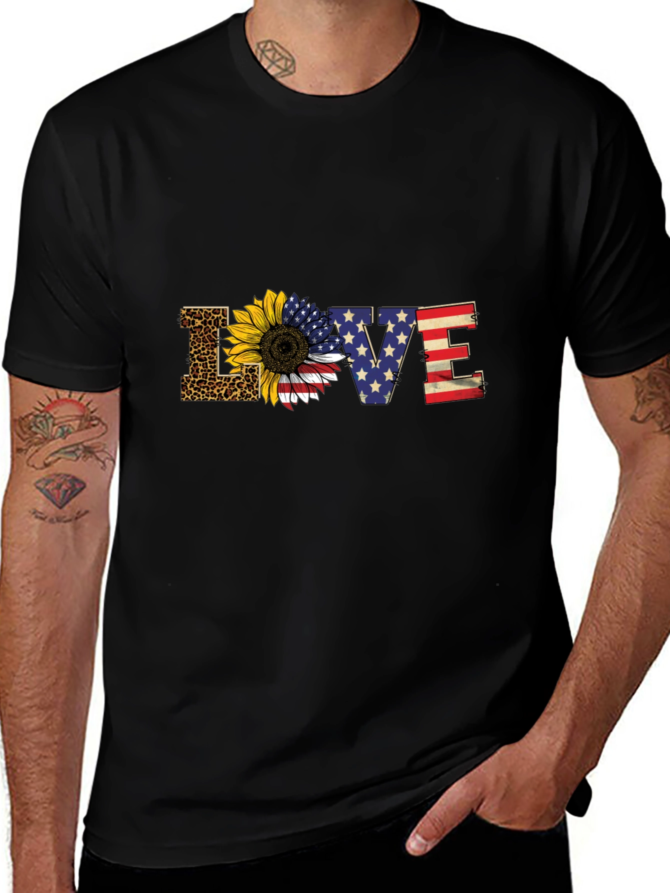Patriotic Leopard Sunflower LOVE Graphic Tee