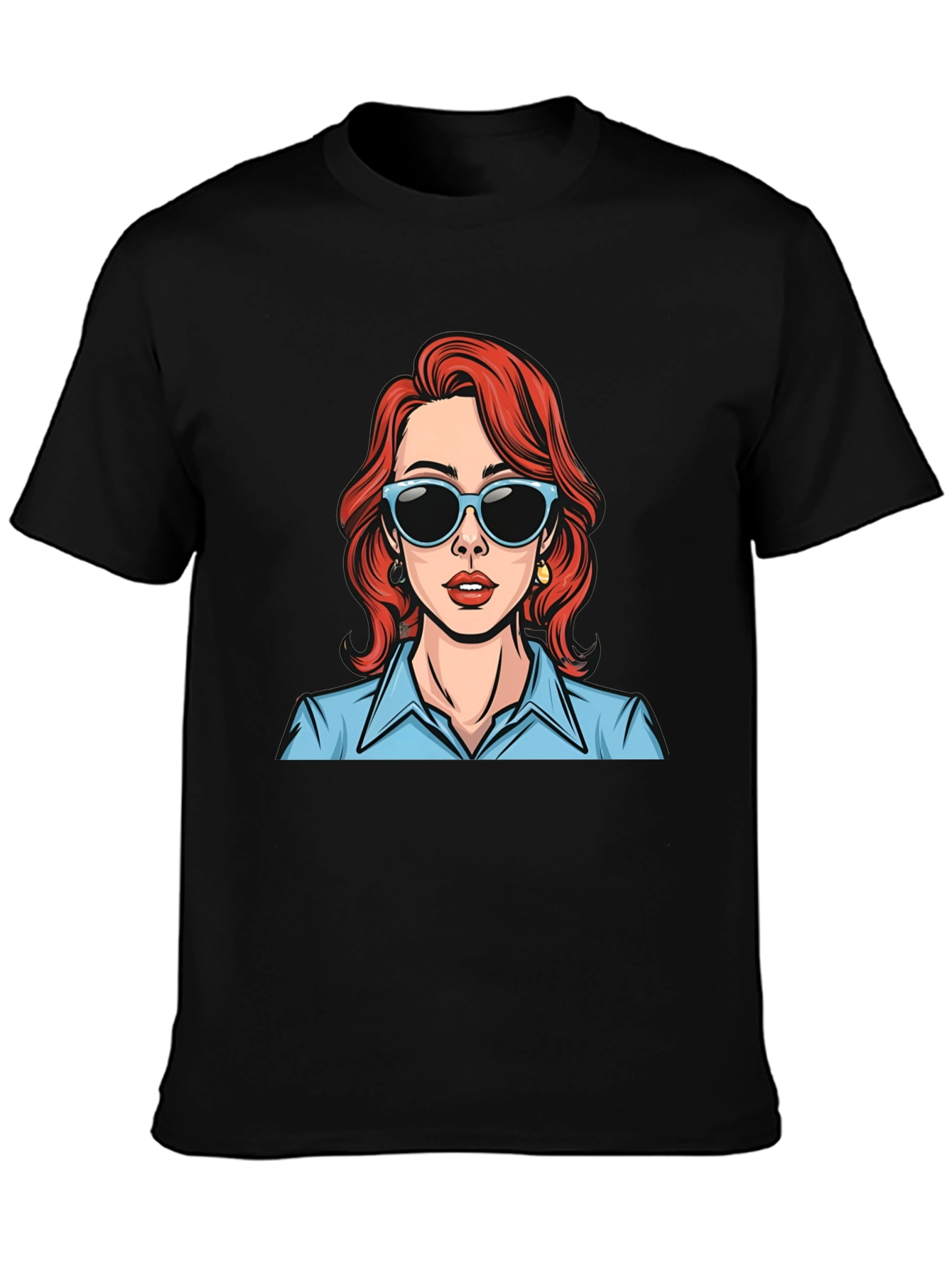 Retro Cartoon Woman Graphic T-Shirt - Black