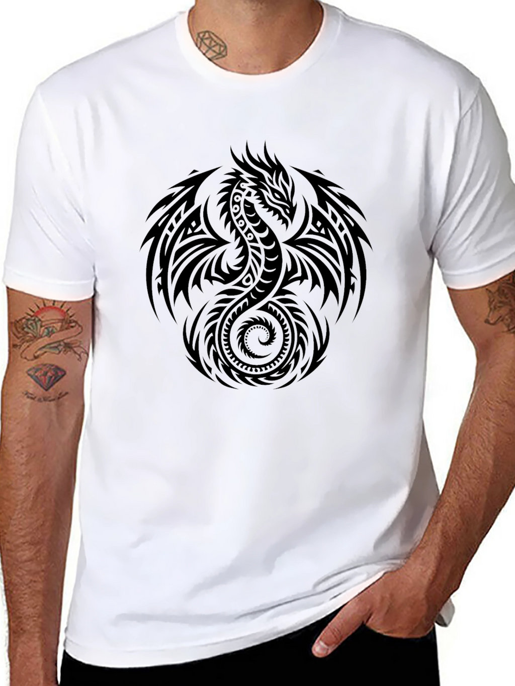Tribal Dragon Graphic Black T-Shirt