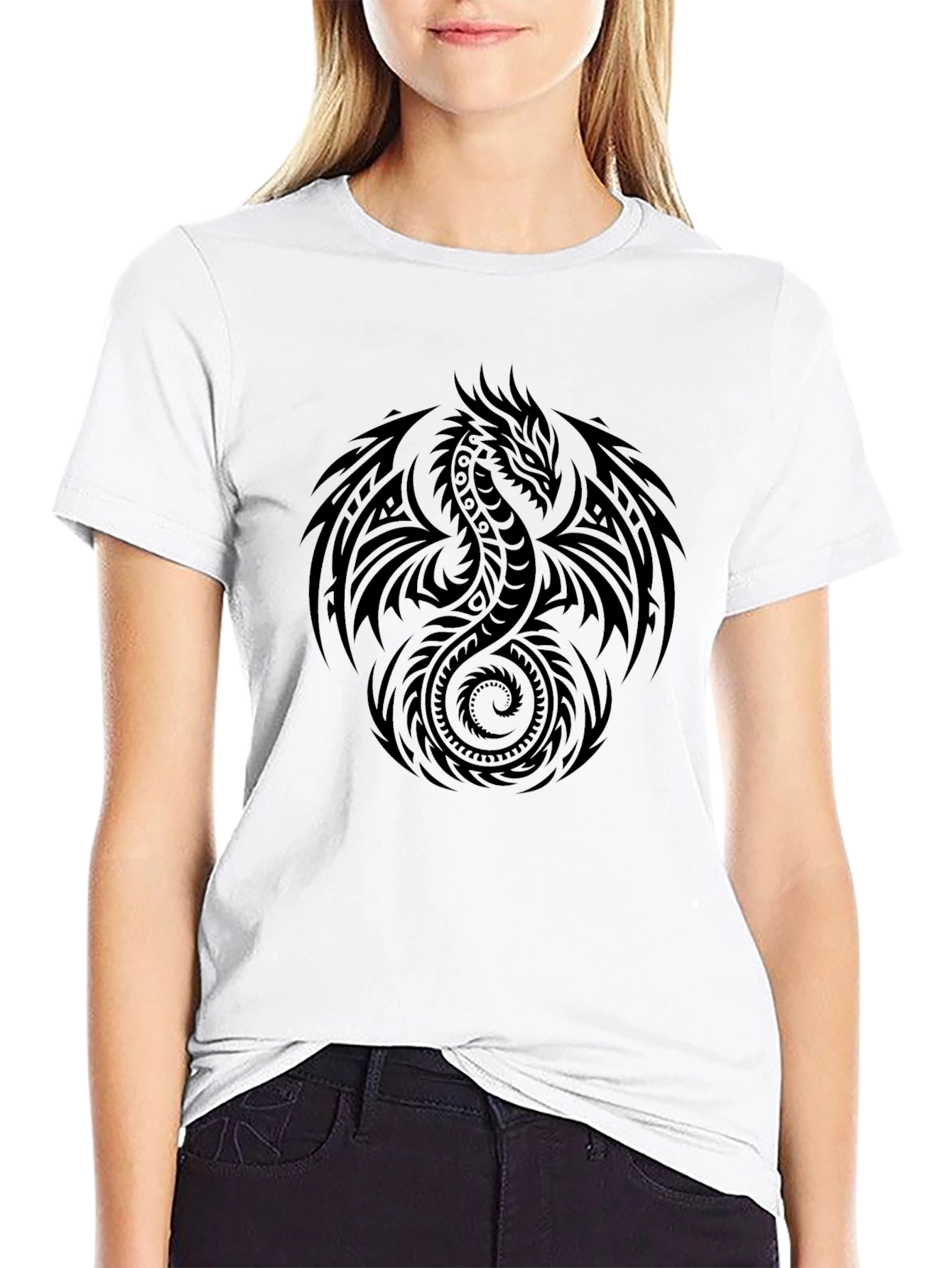 Tribal Dragon Graphic Black T-Shirt