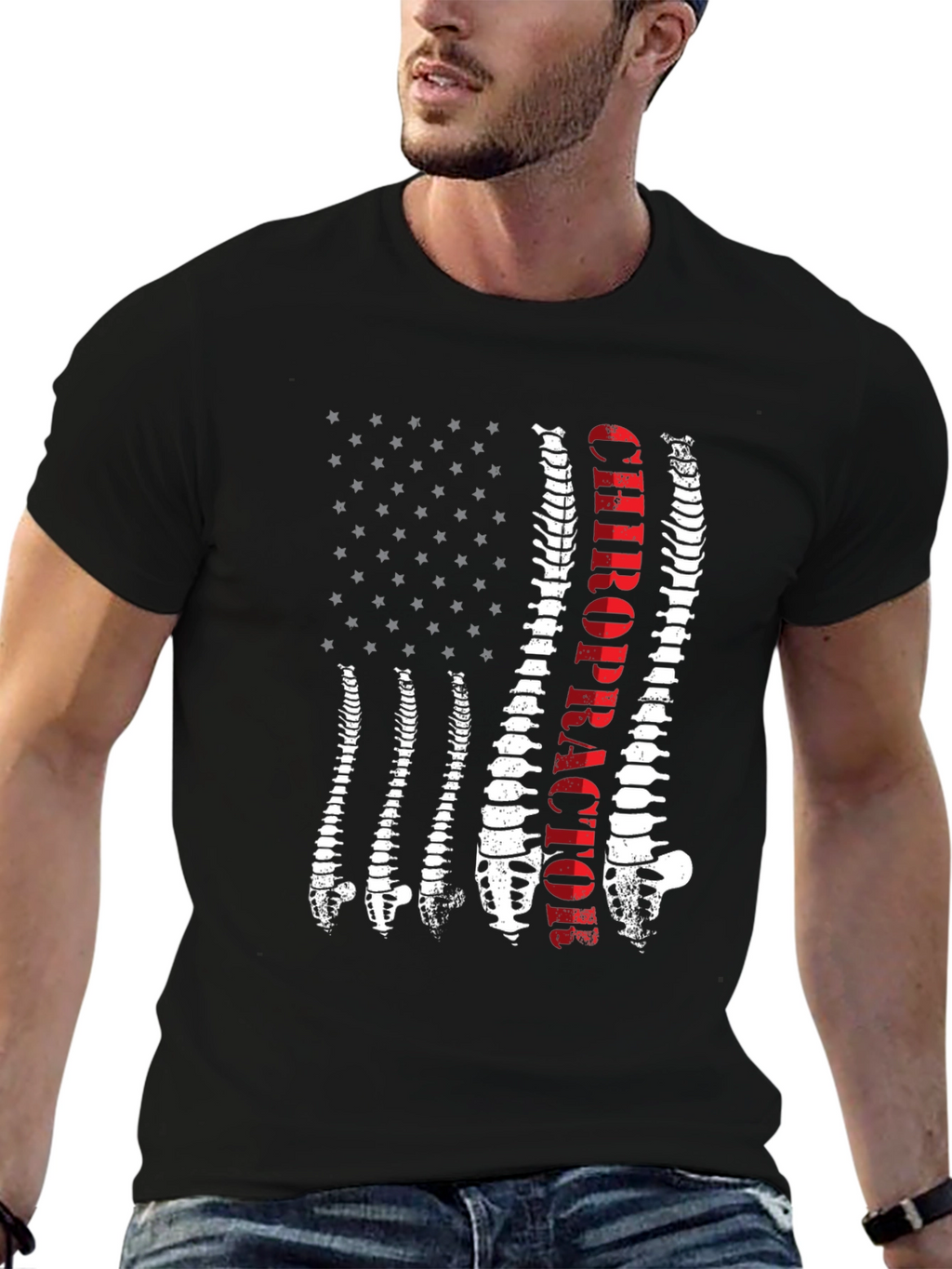 Chiropractor Spine American Flag Graphic Tee