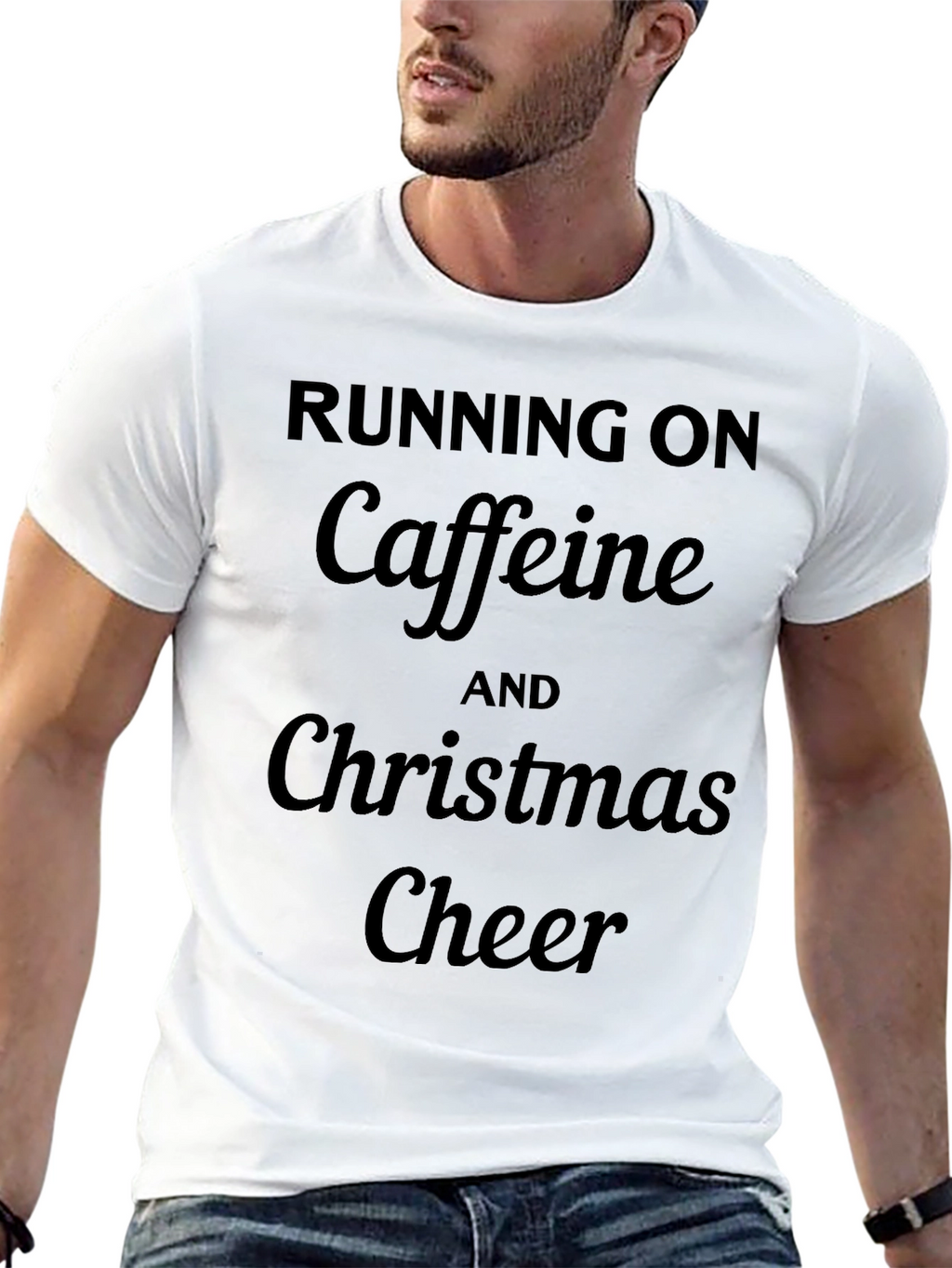 Running On Caffeine and Christmas Cheer Black T-Shirt