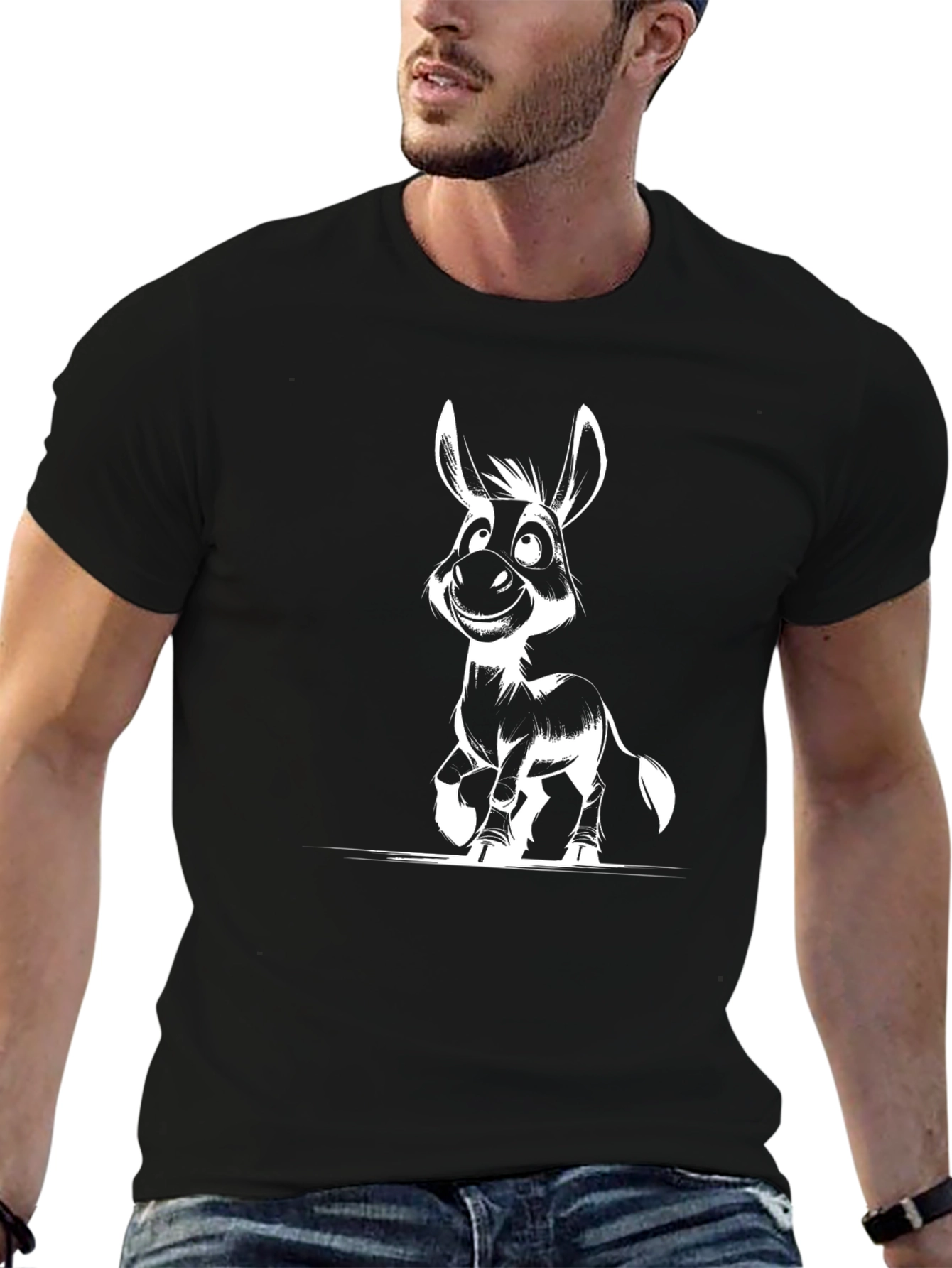 Donkey Cartoon Graphic Black T-Shirt