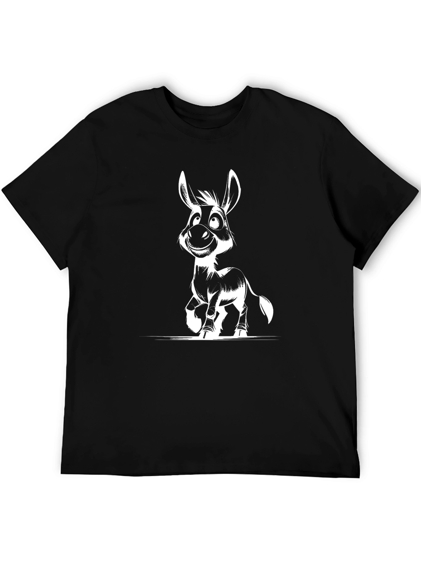 Donkey Cartoon Graphic Black T-Shirt