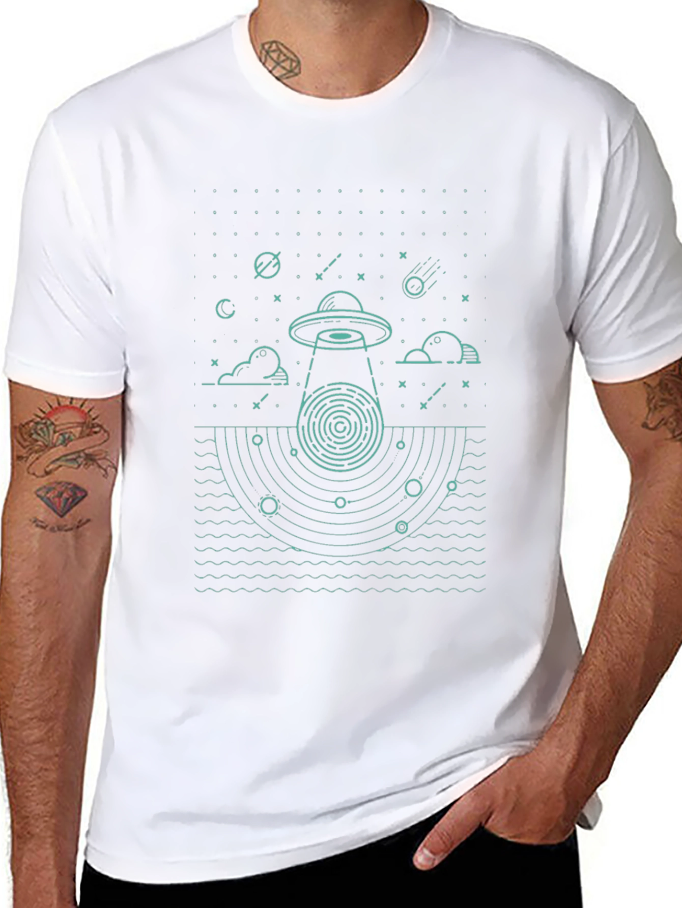 UFO Abduction Graphic T-Shirt - Black Cotton Tee