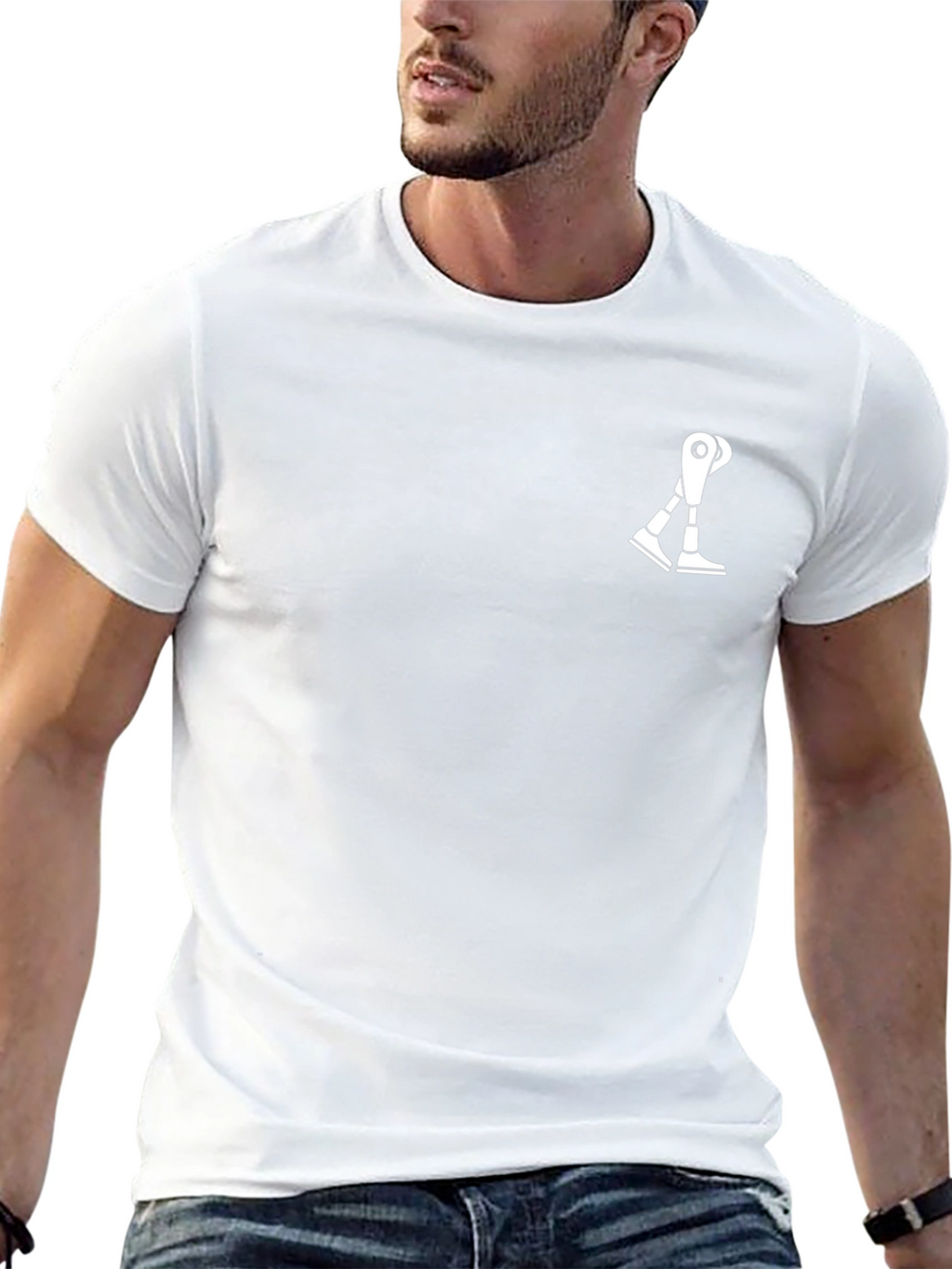 Modern Black Tee with Robotic Leg Graphic