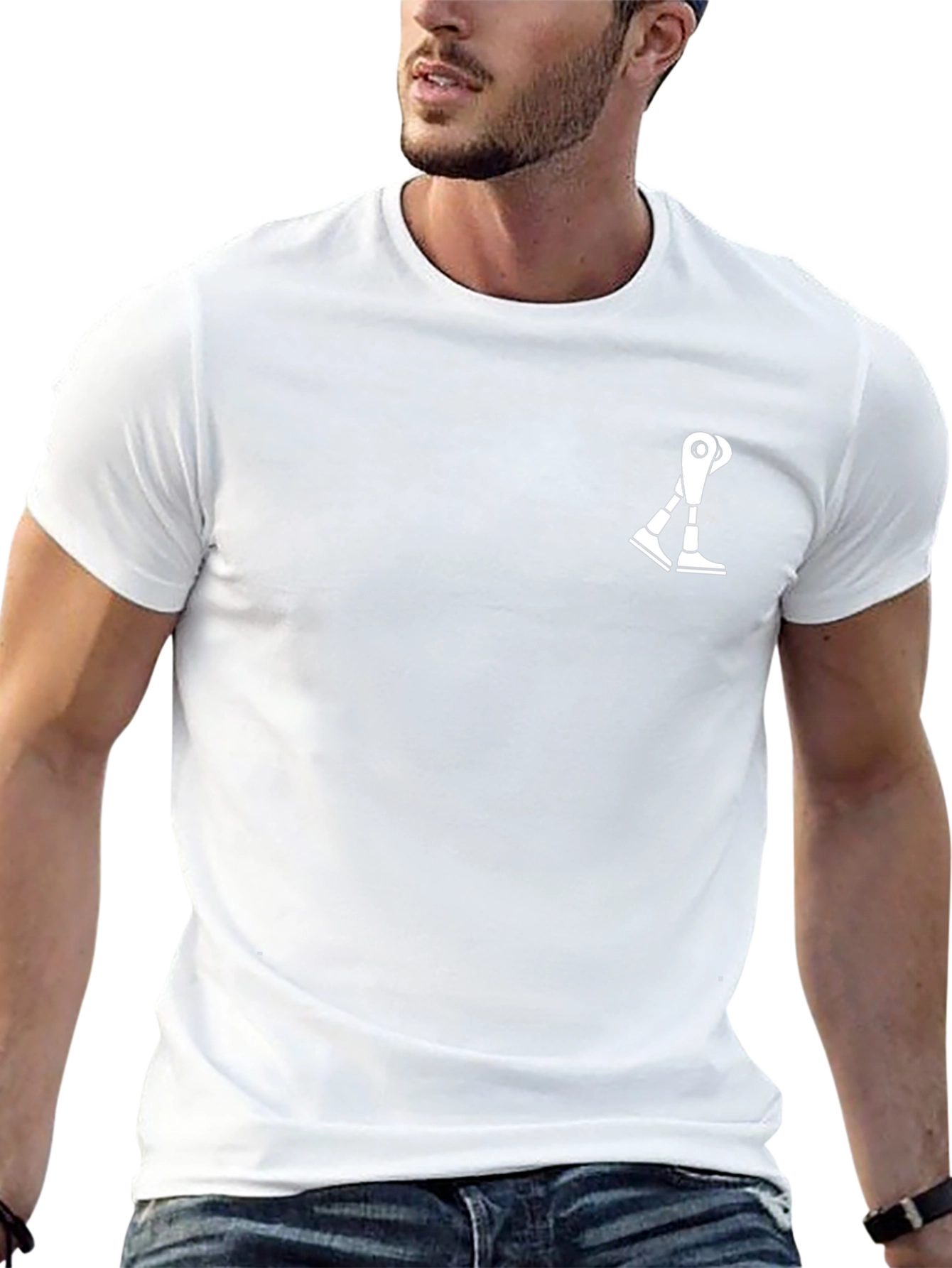 Modern Black Tee with Robotic Leg Graphic