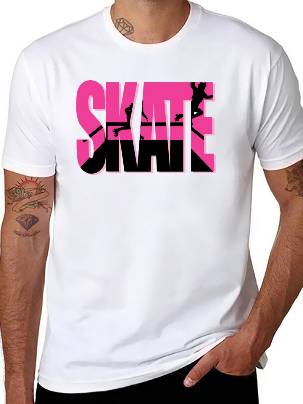 Skate Graphic T-Shirt - Black Pink Skateboarding Design