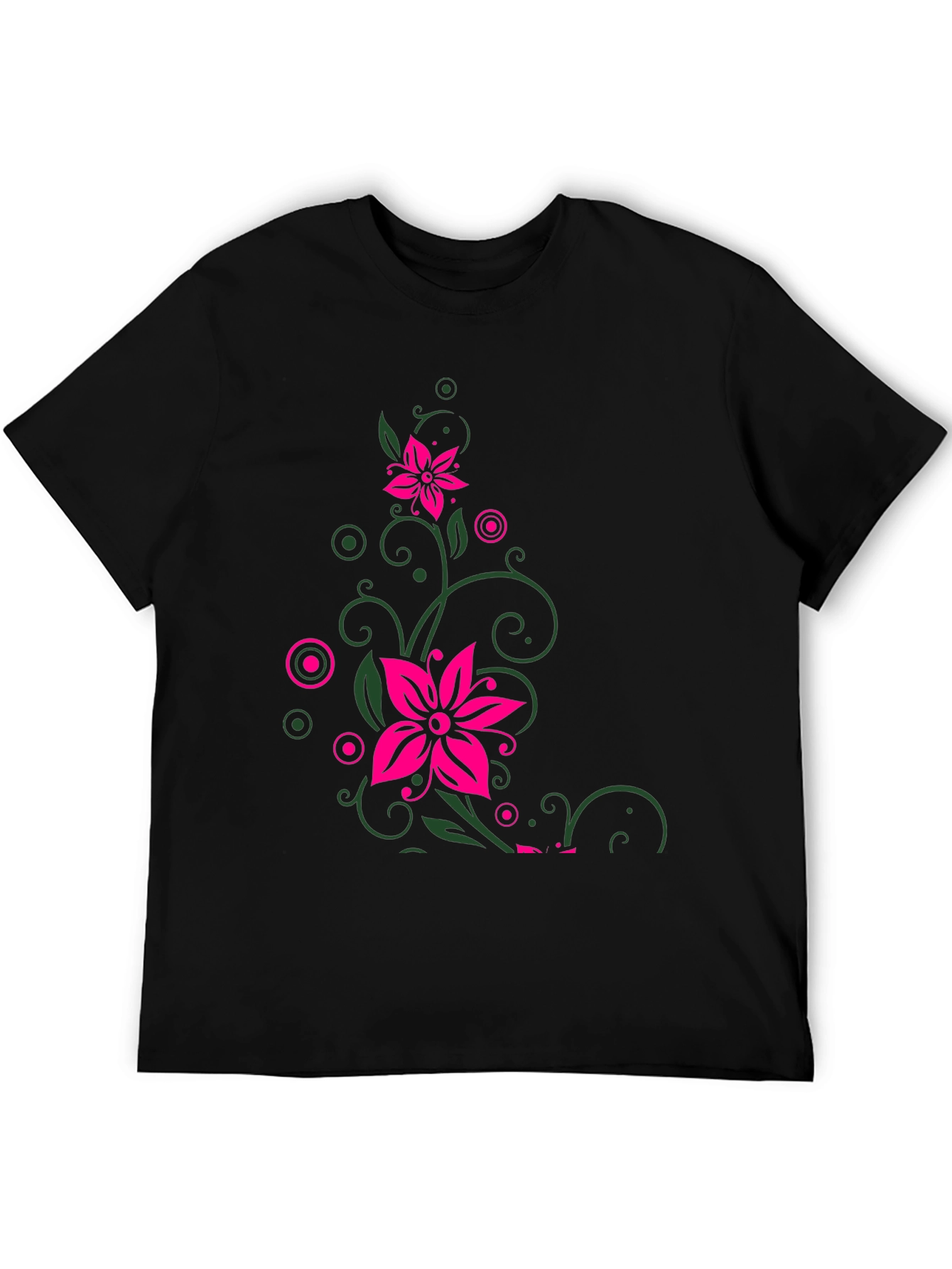 Floral Vine Graphic Print Mens Black T-Shirt