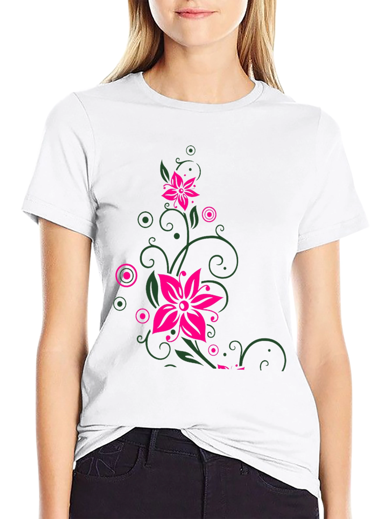 Floral Vine Graphic Print Mens Black T-Shirt