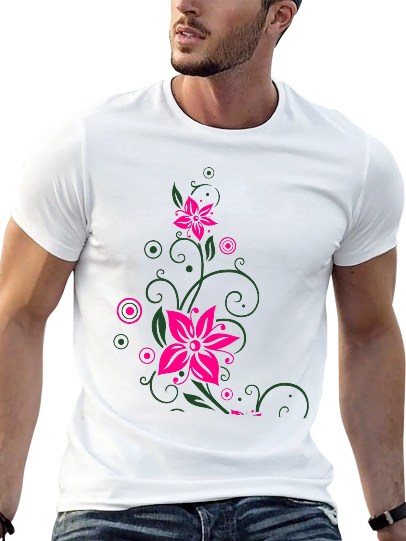 Floral Vine Graphic Print Mens Black T-Shirt