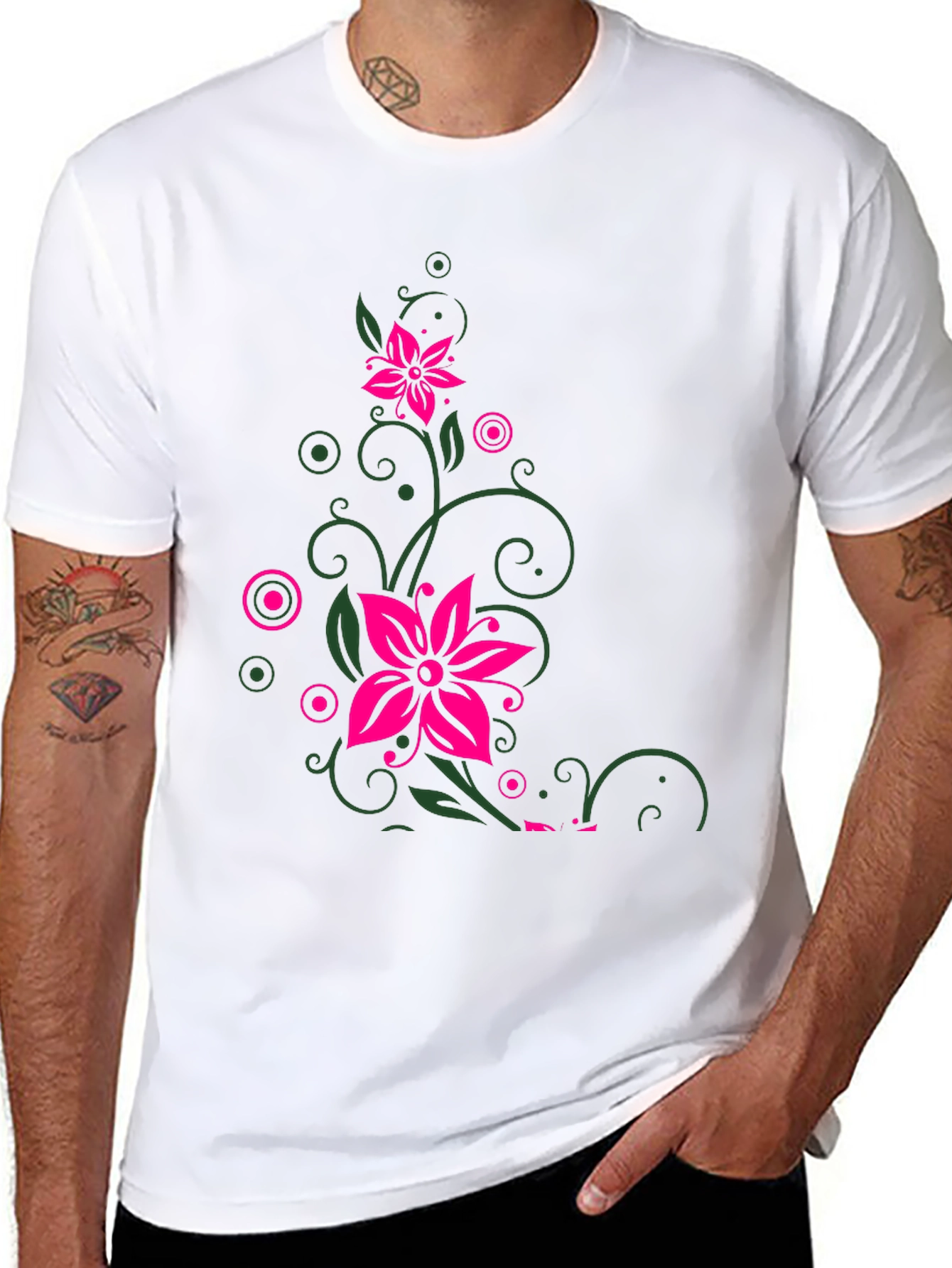 Floral Vine Graphic Print Mens Black T-Shirt