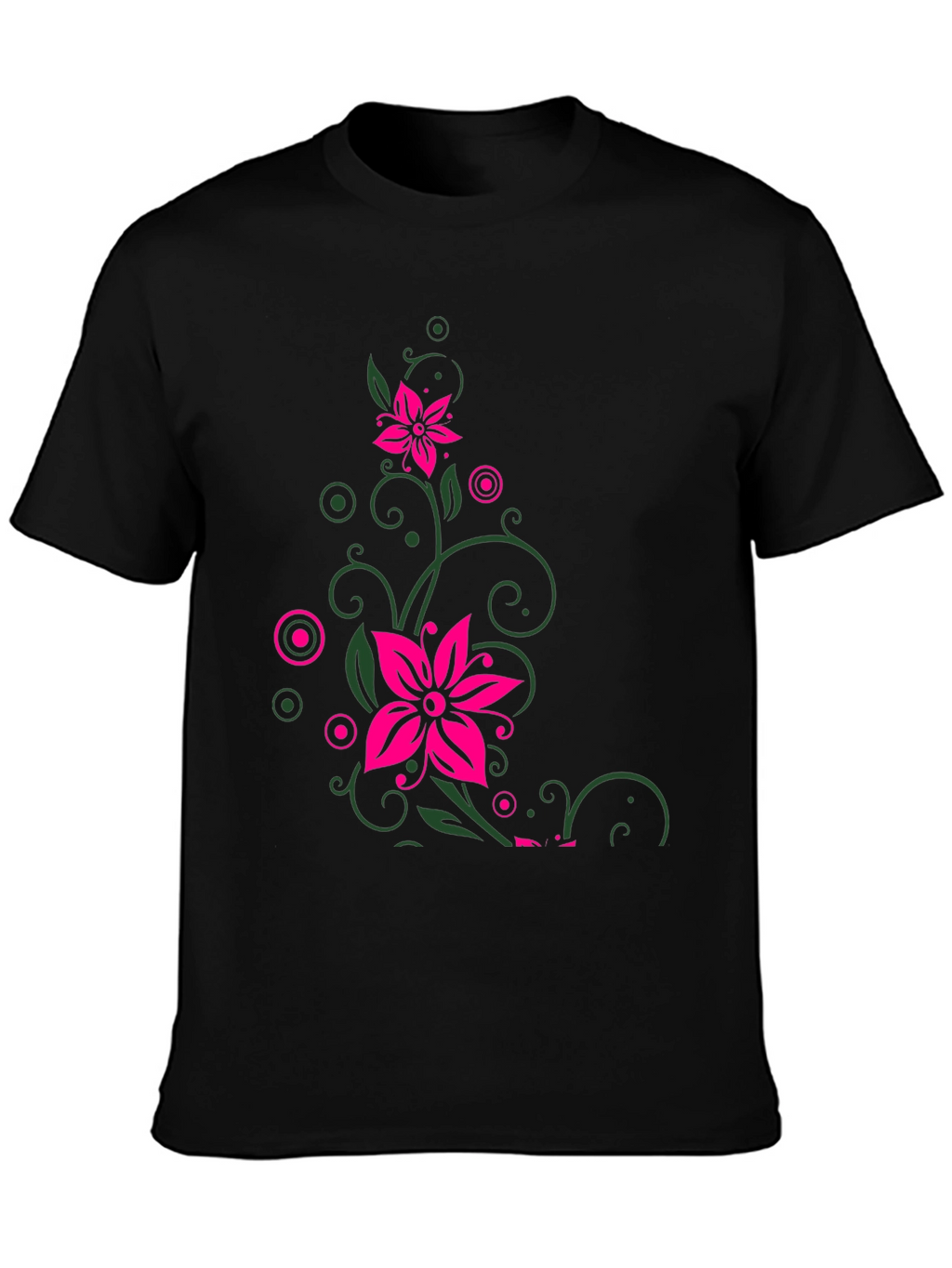 Floral Vine Graphic Print Mens Black T-Shirt
