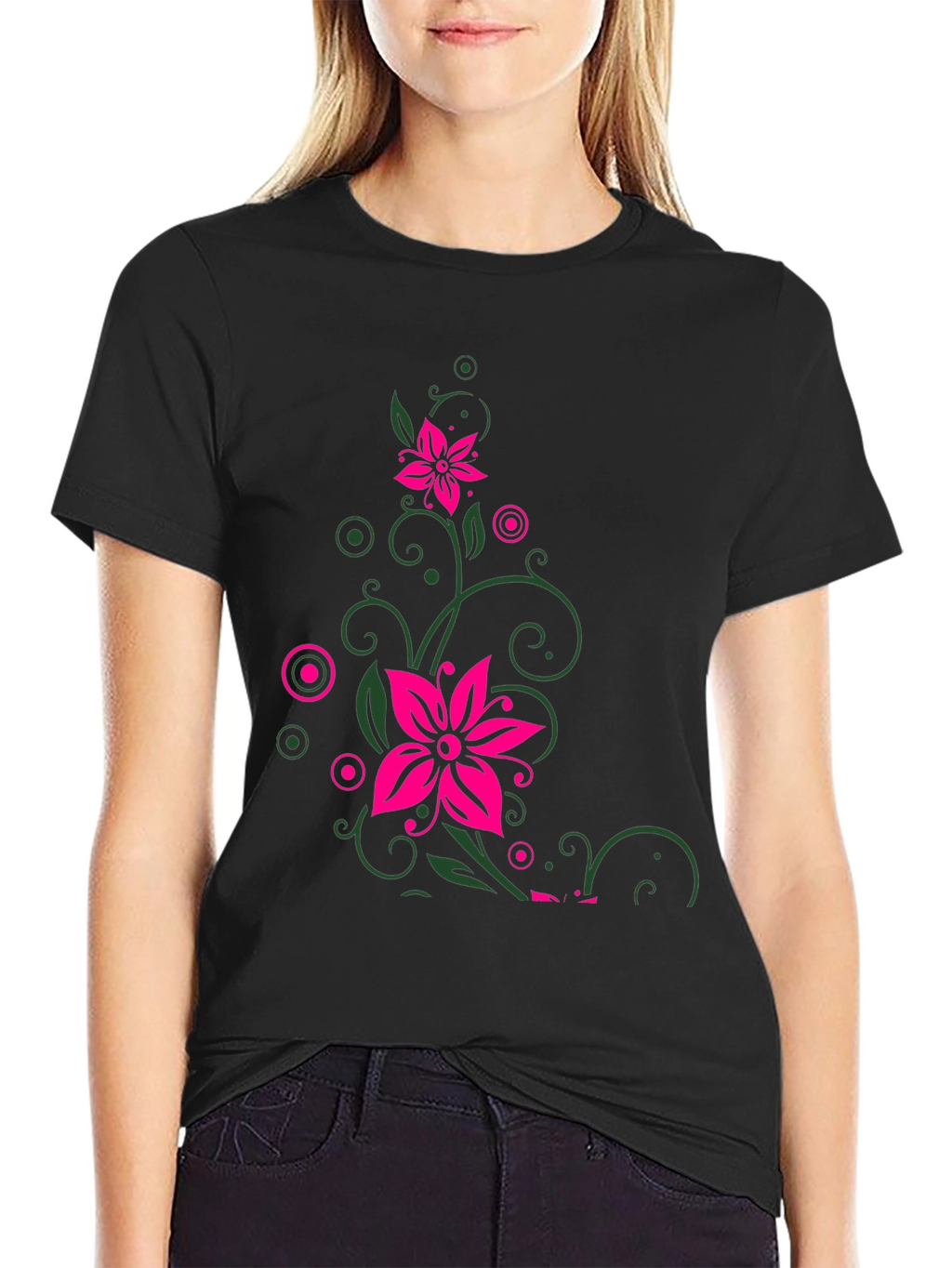 Floral Vine Graphic Print Mens Black T-Shirt