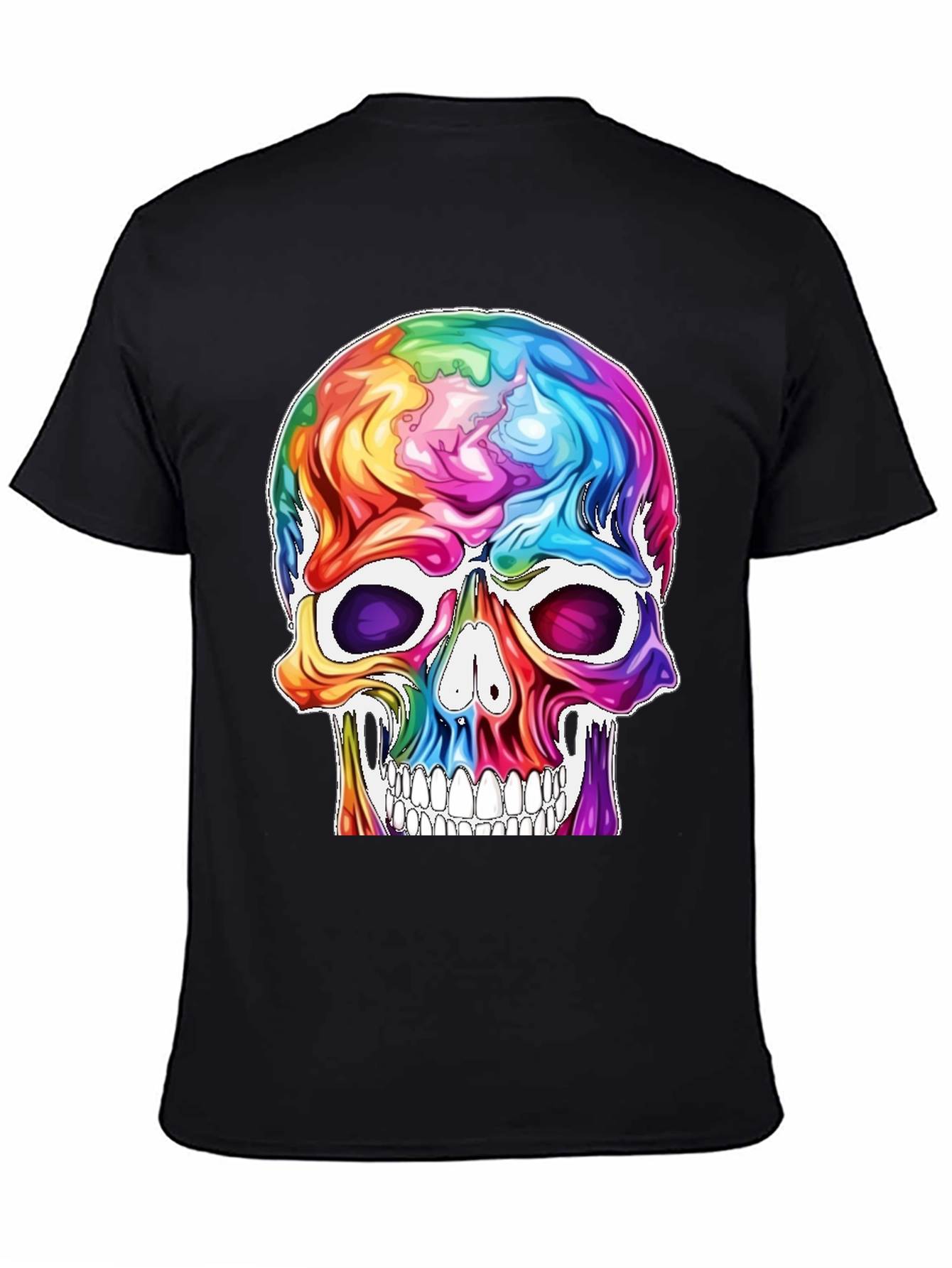 Colorful Skull Graphic Tee - Black Cotton T-Shirt