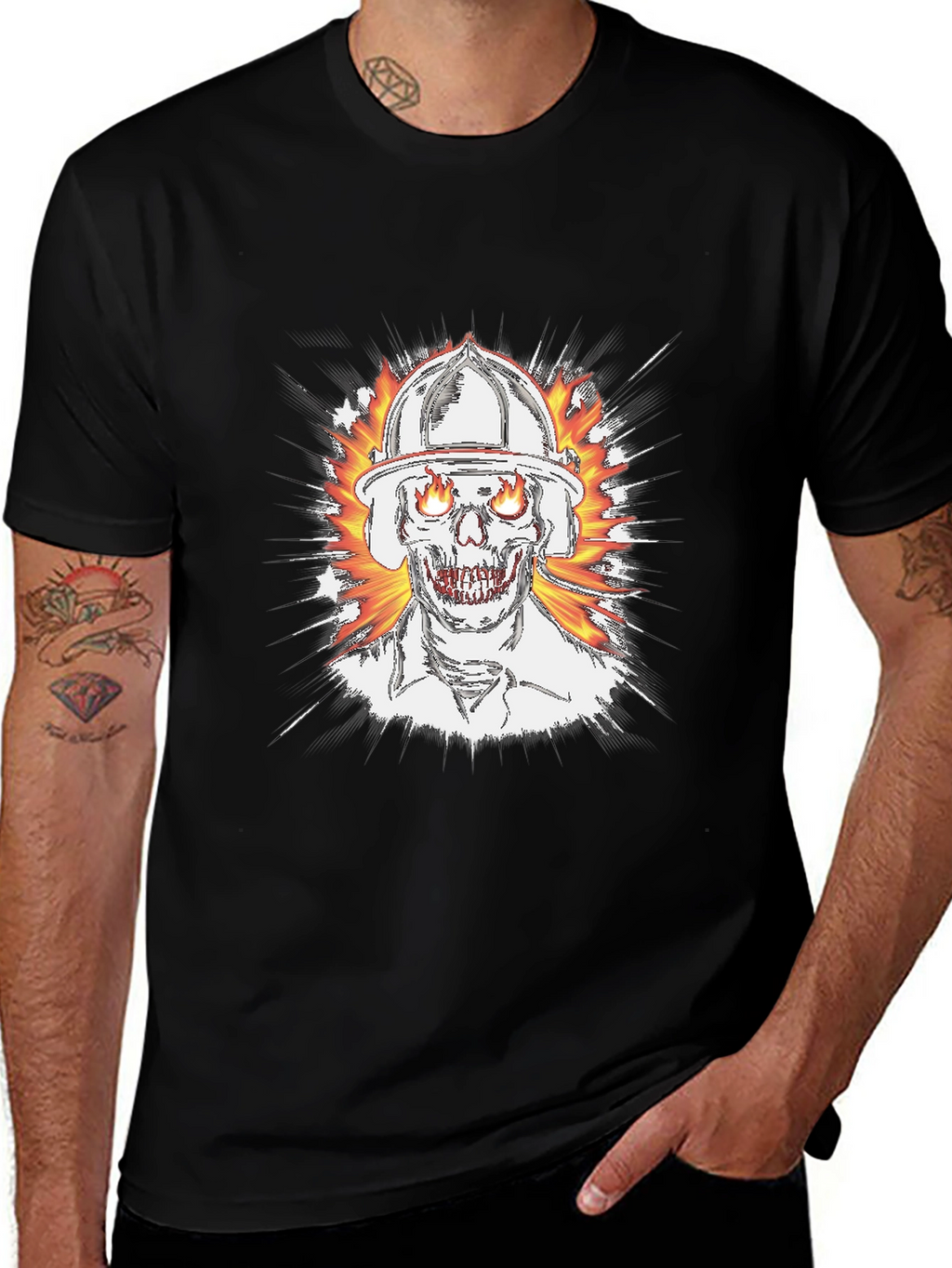 Flaming Skull Firefighter T-Shirt
