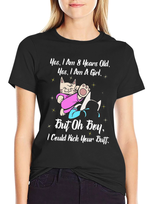 8 Years Old Girl Funny Cat T-Shirt