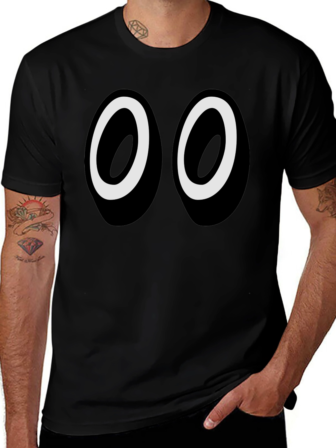 Funny Cartoon Eyes Graphic Black T-Shirt