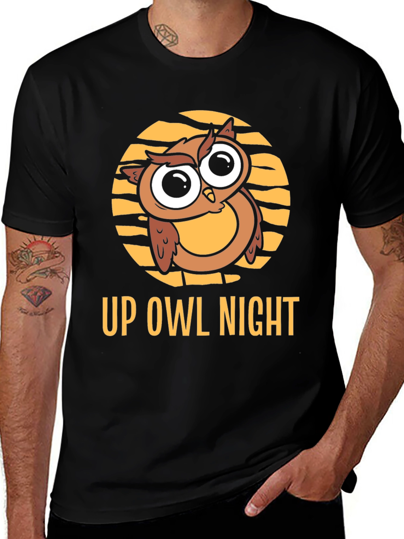 Up Owl Night Black T-Shirt - Cute Owl Design