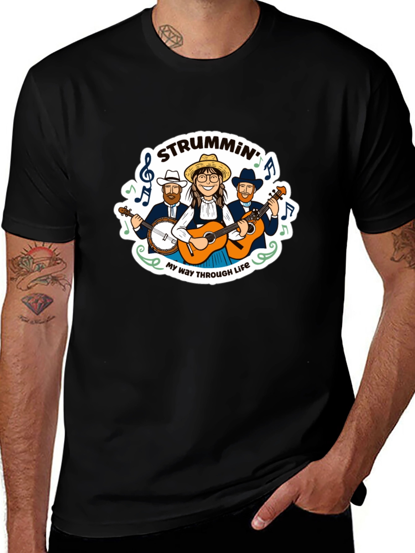 Strummin Through Life Black Graphic Tee