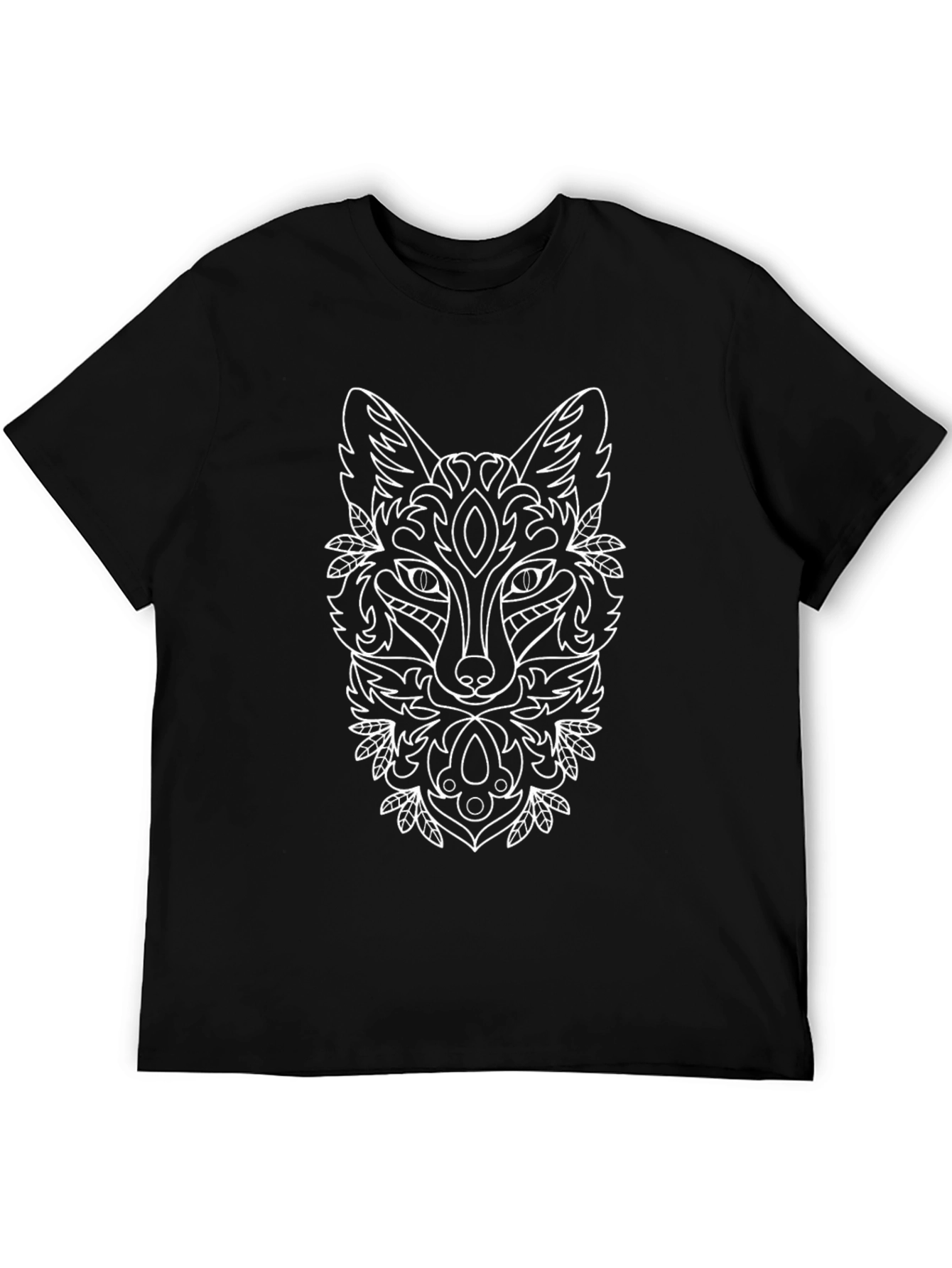 Tribal Fox Graphic Tee - Black Cotton