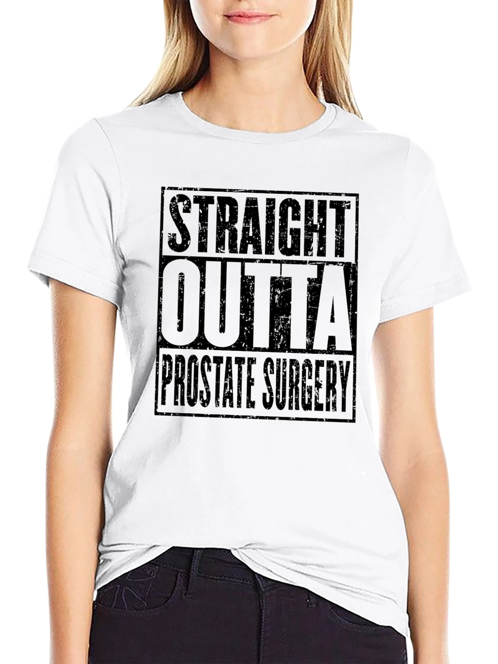 Straight Outta Prostate Surgery Black T-Shirt Funny Recovery Gift