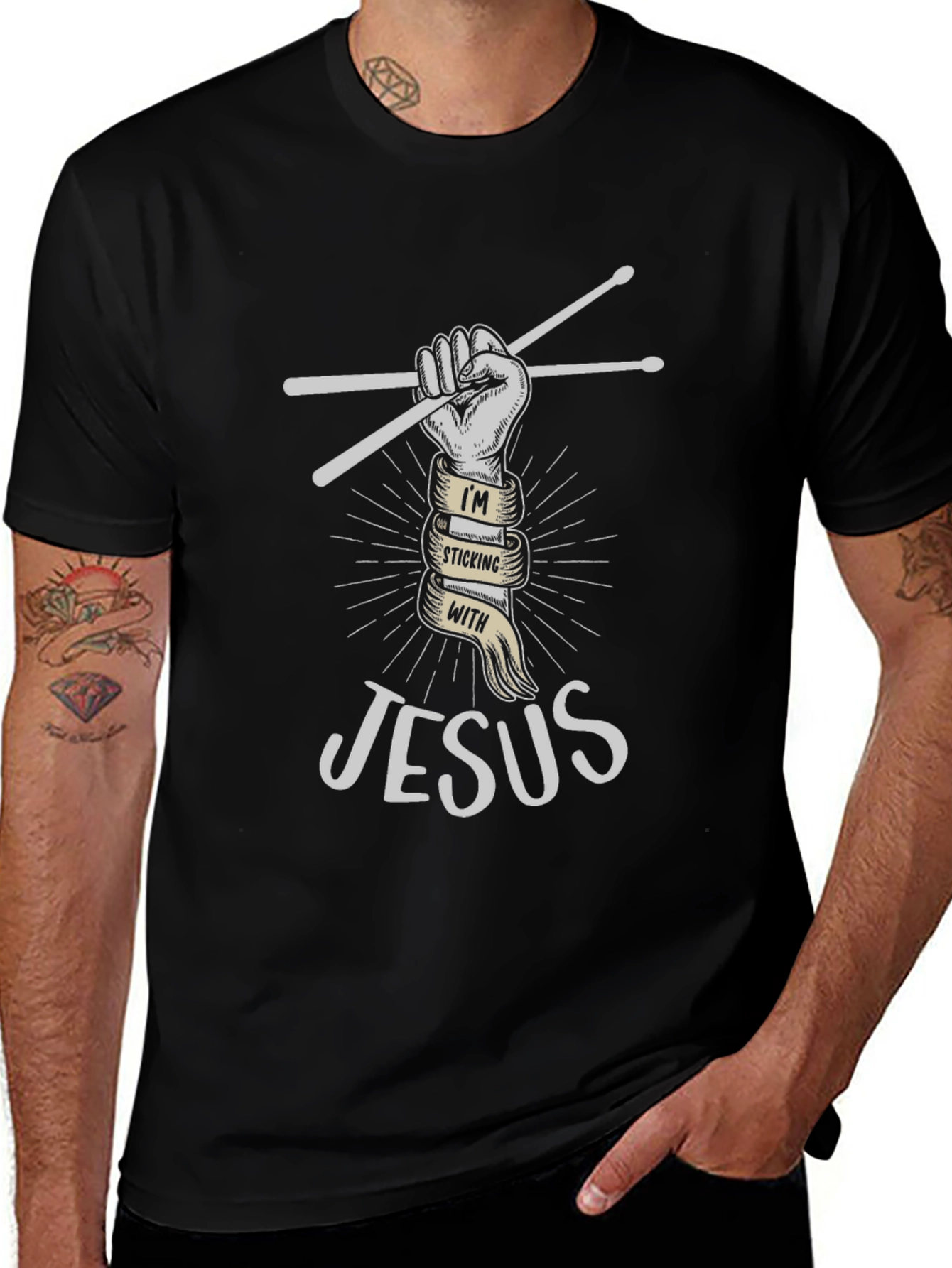 Im Sticking With Jesus Christian Drummer T-Shirt
