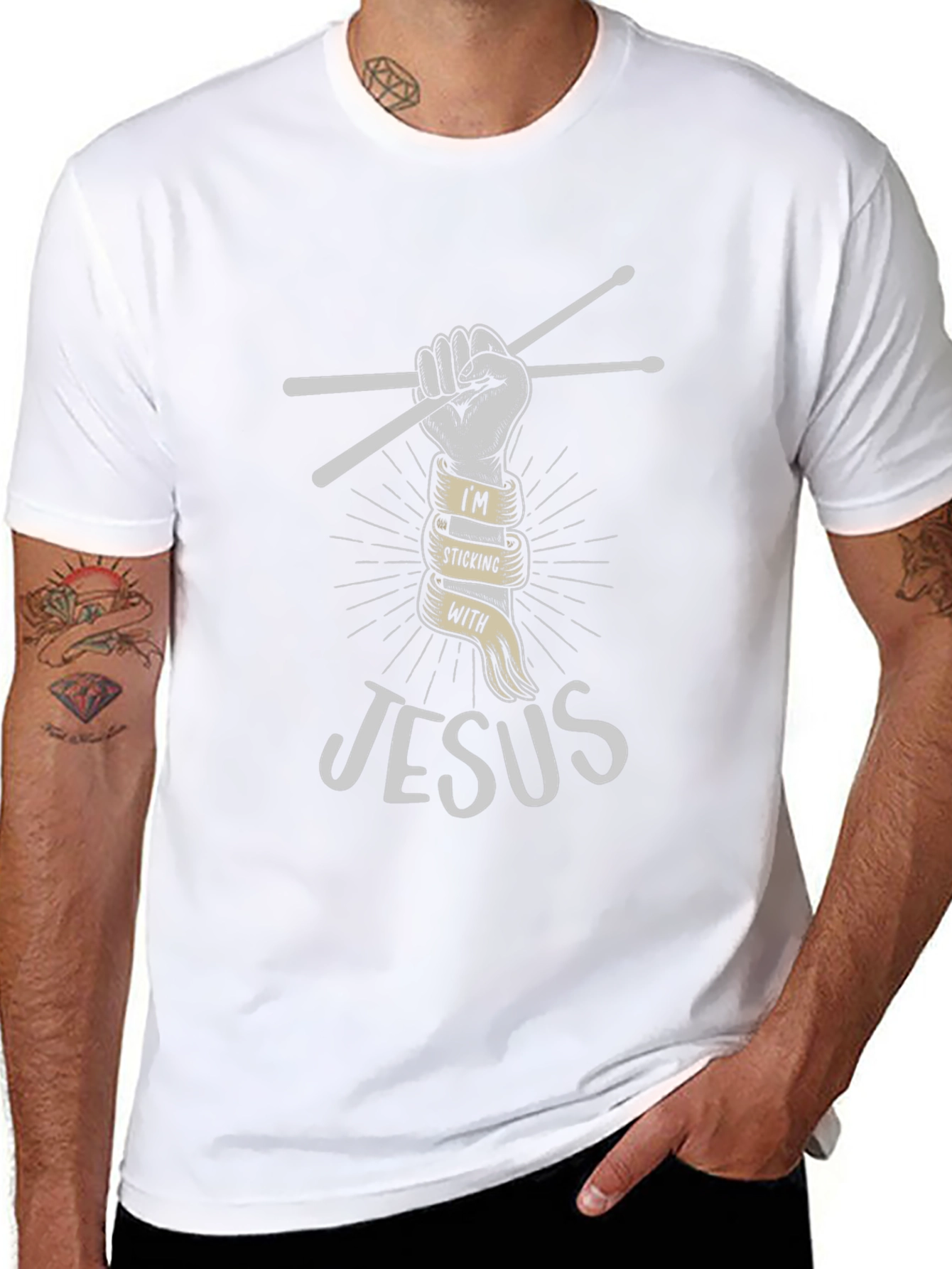 Im Sticking With Jesus Christian Drummer T-Shirt