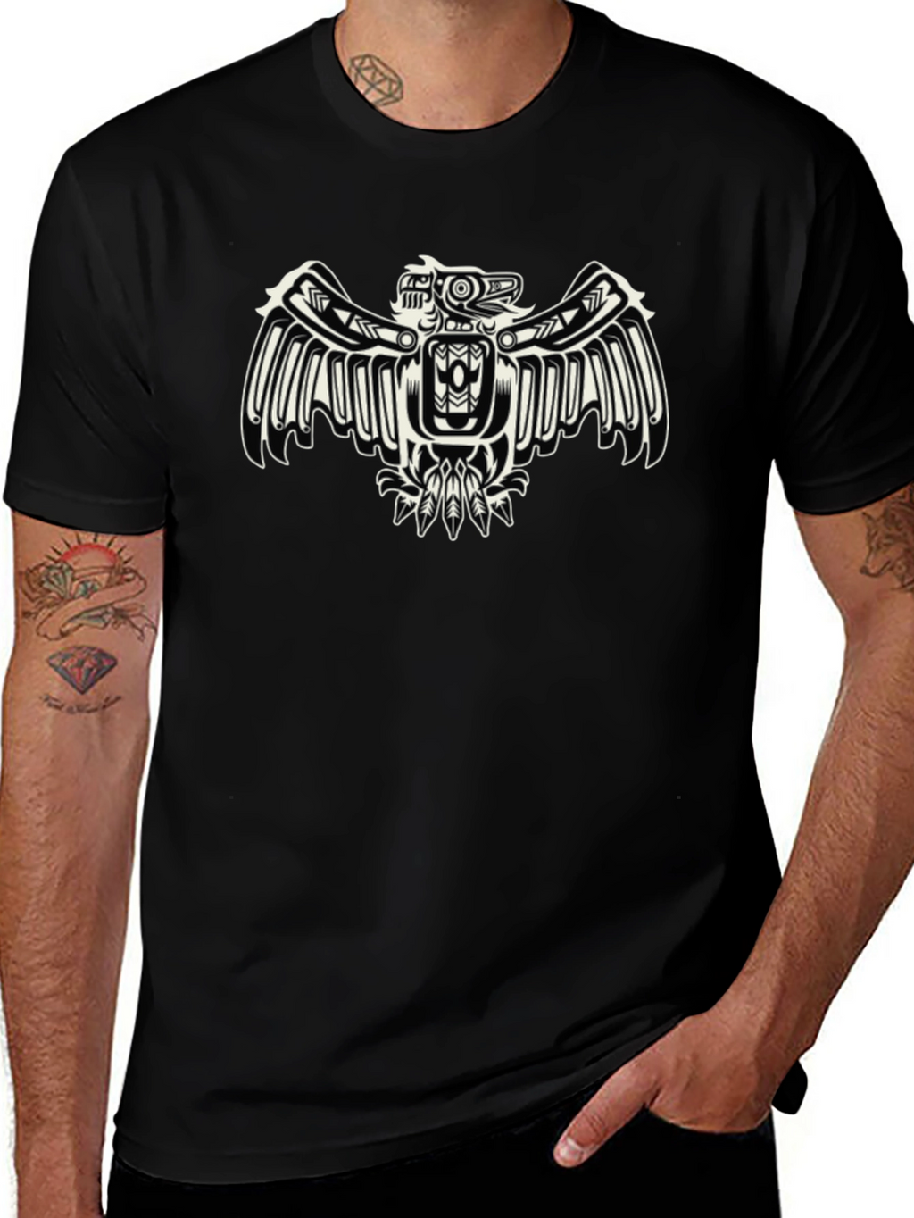 Native American Thunderbird Graphic Black T-Shirt