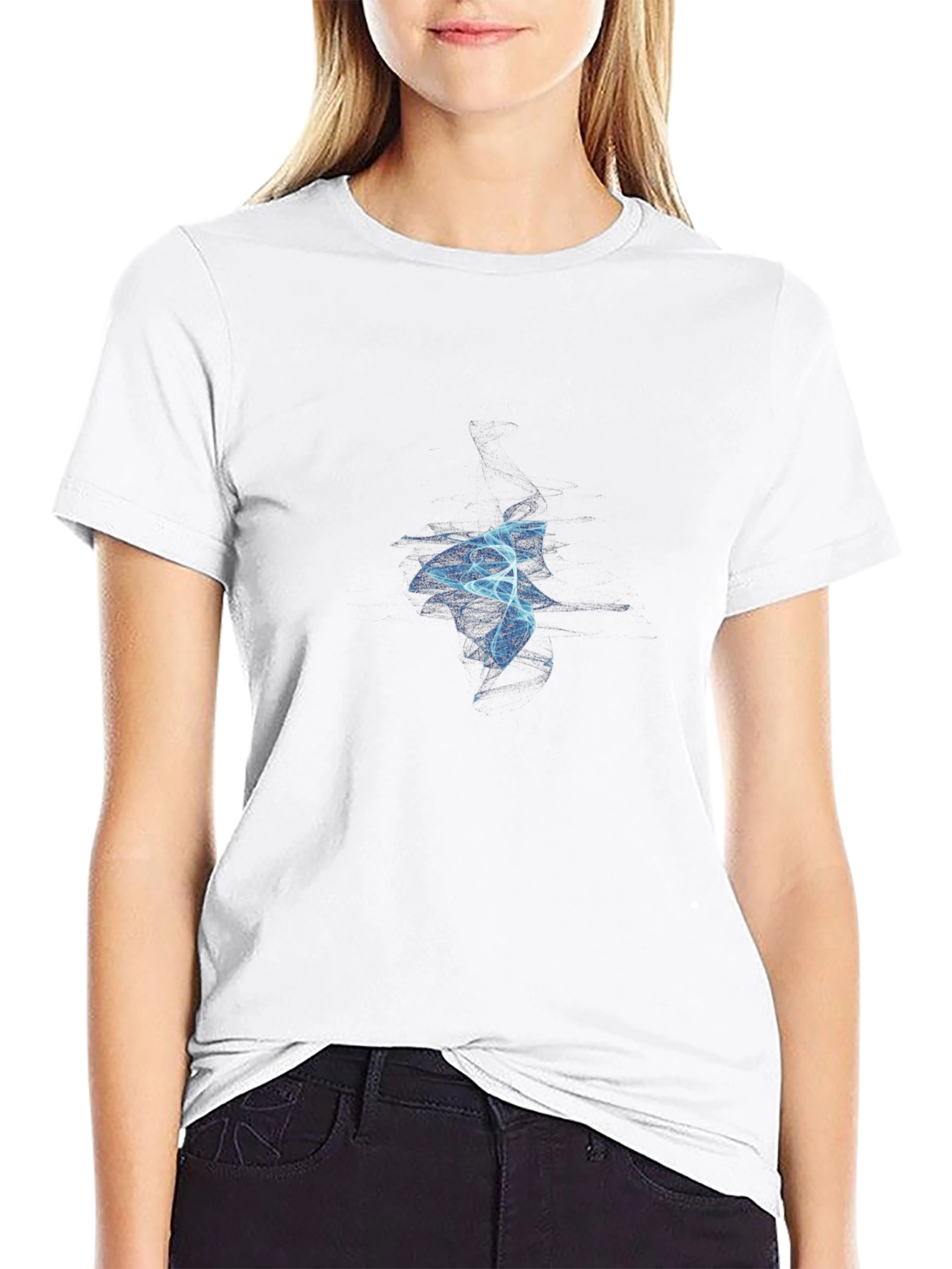 Abstract Blue Flame Graphic Black T-Shirt