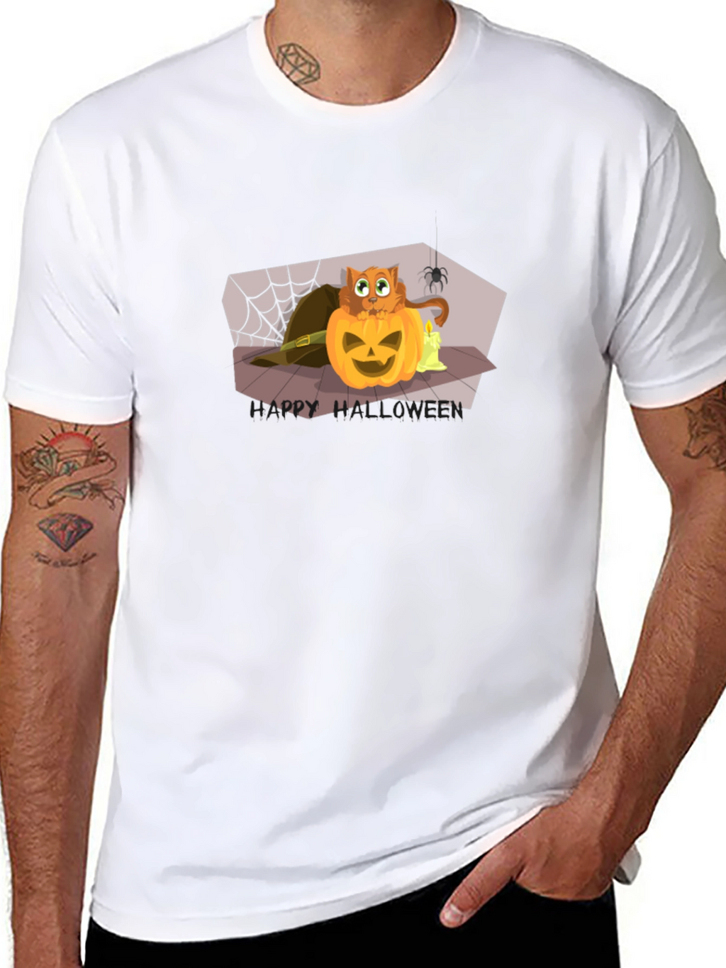 Halloween Cat Pumpkin Black T-Shirt